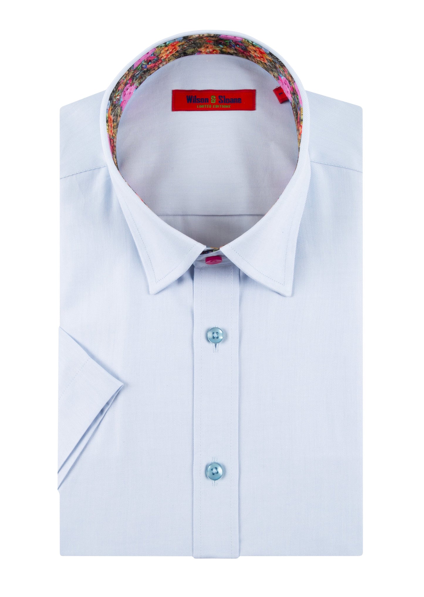 High Quality Men's Short Sleeve Sky Blue Shirt with Lining Detail