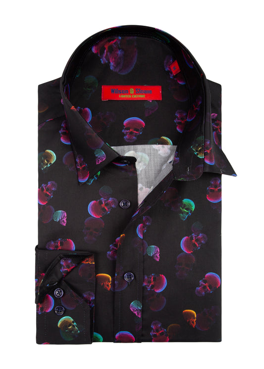 Mens Skull Dress Shirt | Bold Neon Skull Print