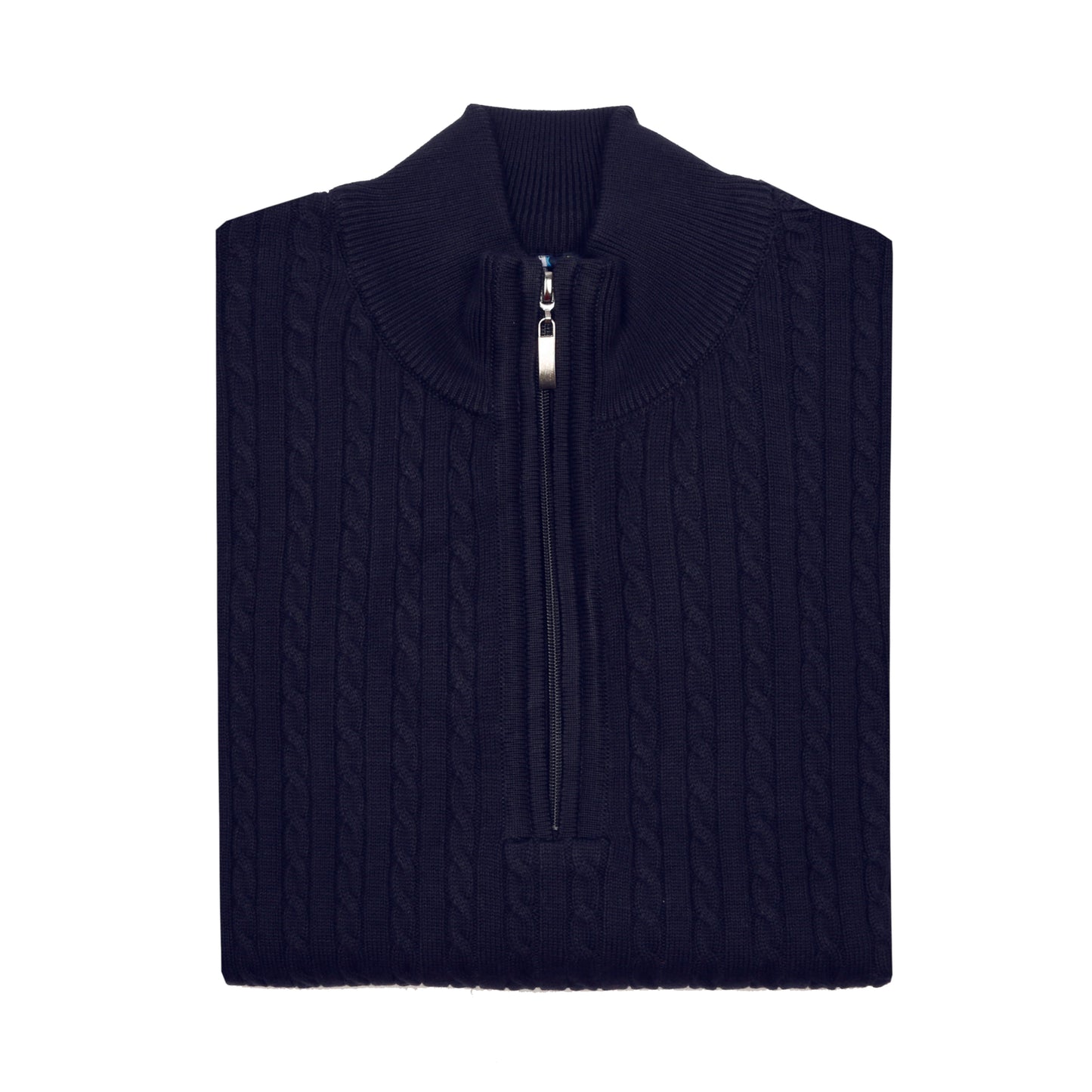 Men's 100% Cotton Navy Cable Knit Quarter-Zip Jumper