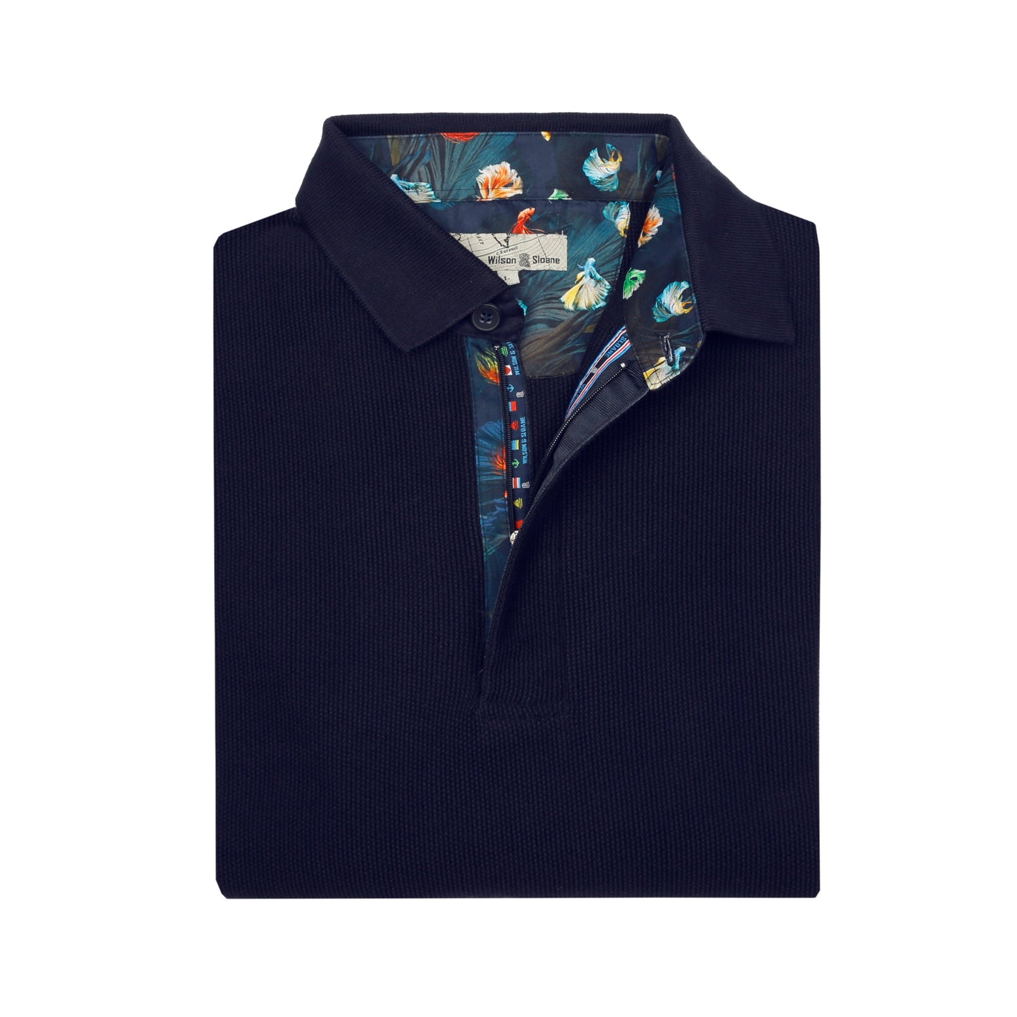 Navy Knitted Long Sleeve Polo Shirt | Hitch Cotton