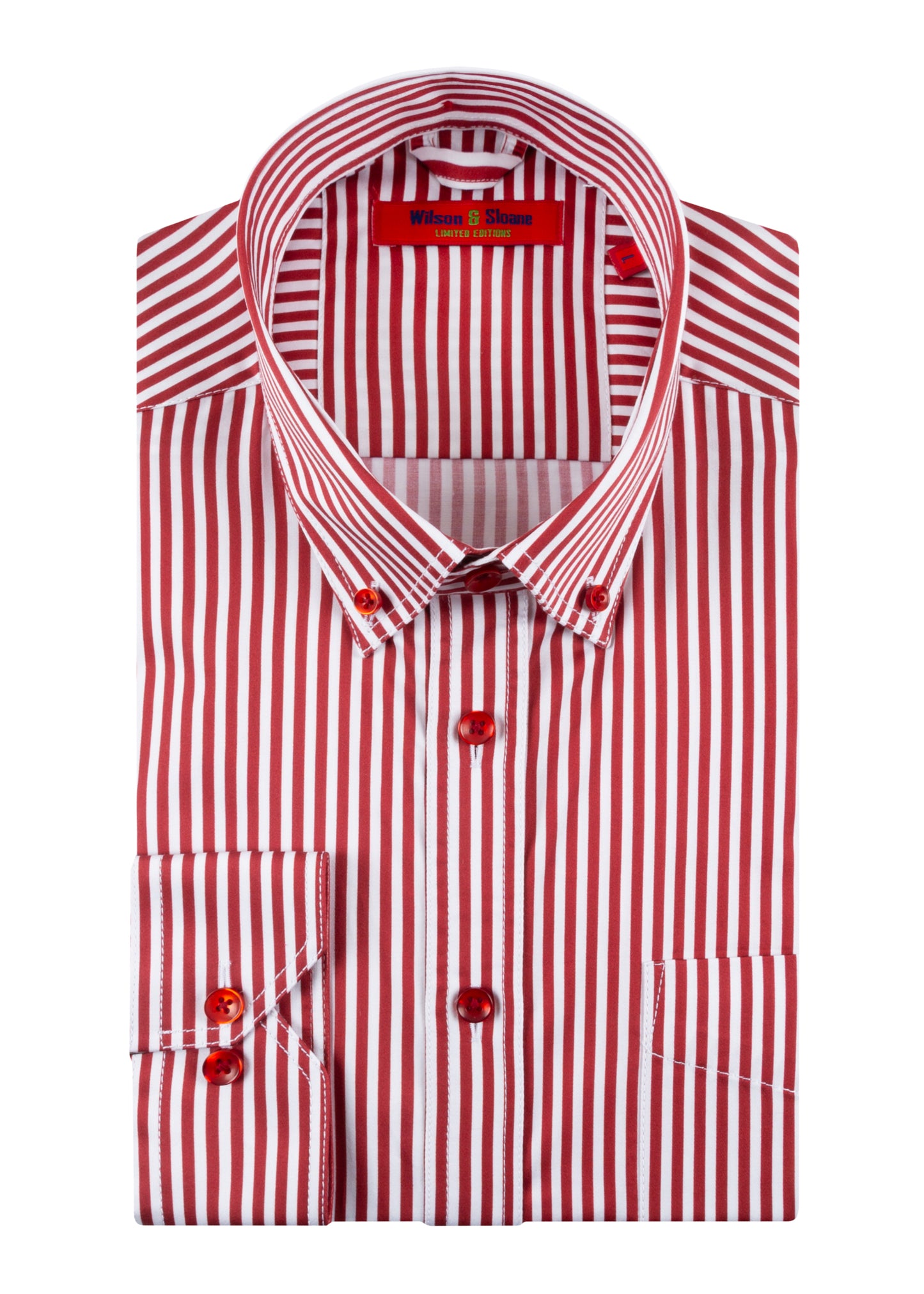Men's Long Sleeve Red and White Bengal Stripe Shirt with Front Pocket