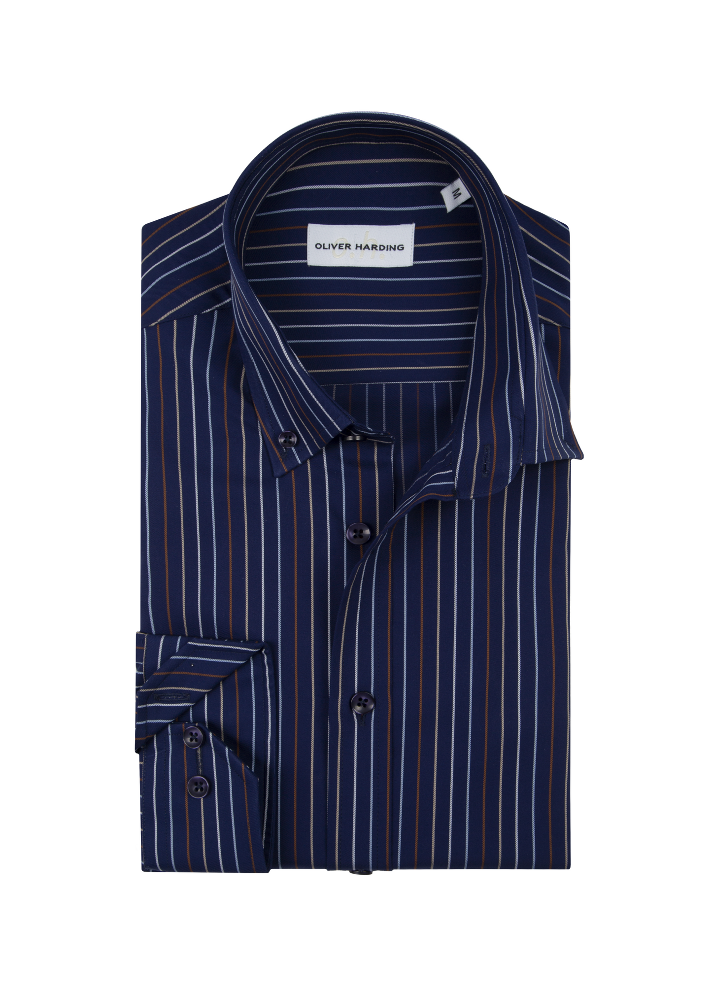 Men's 100% Cotton Navy Blue Stripe Oxford Button-Down Collar, Single Cuff Shirt