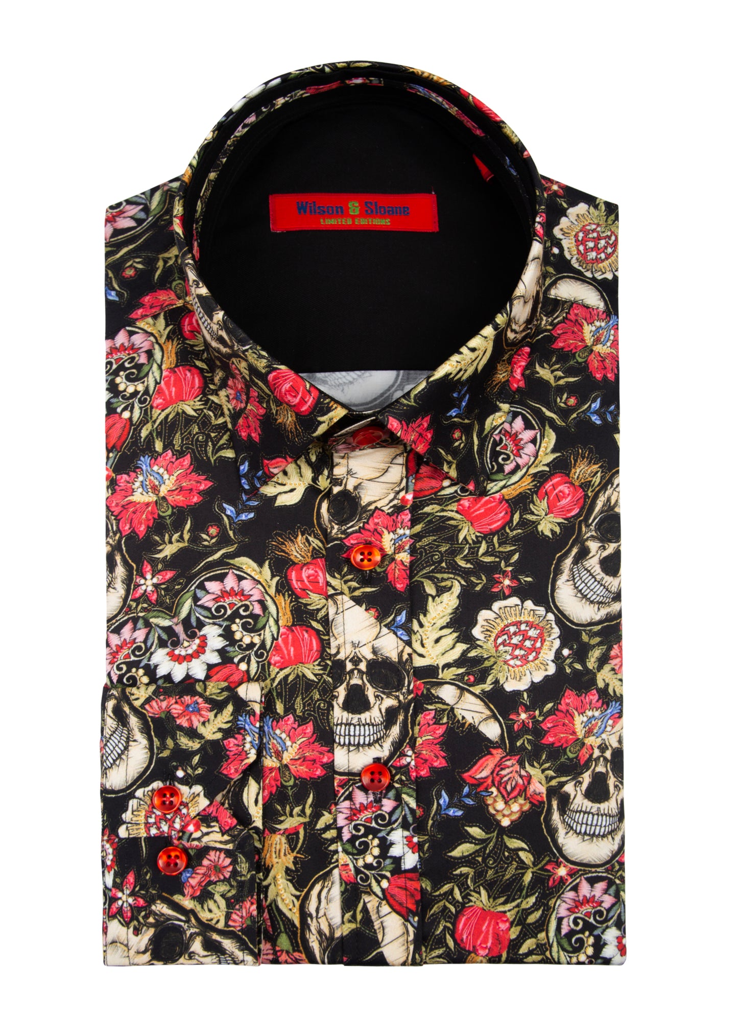 Mens Skull Dress Shirt | Black Floral Skull Print