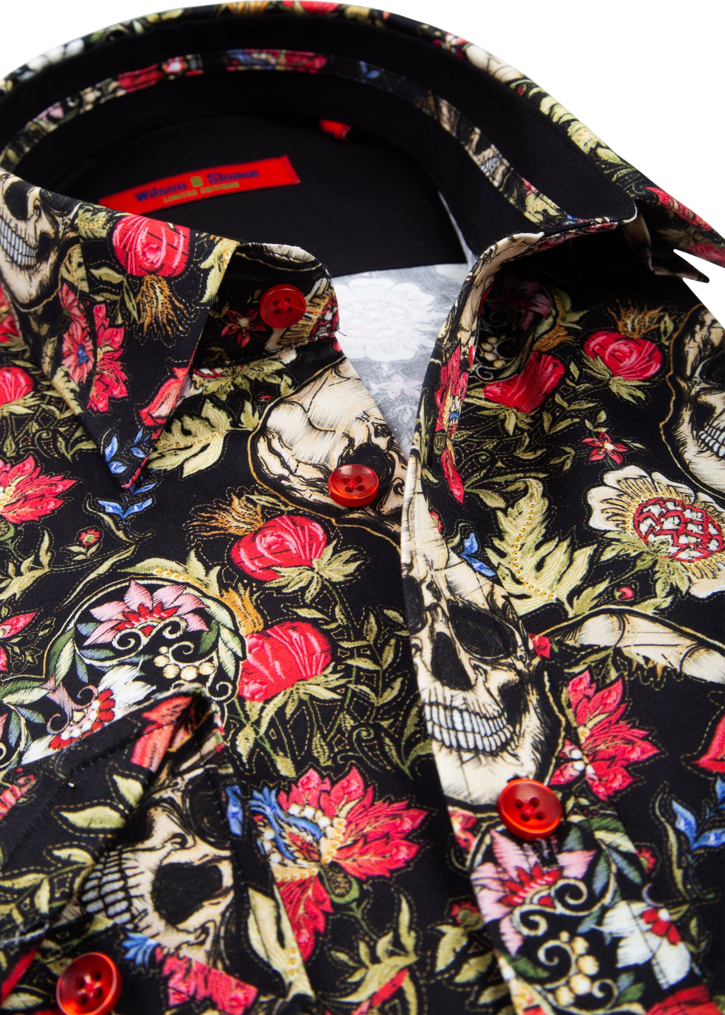 Mens Skull Dress Shirt | Black Floral Skull Print