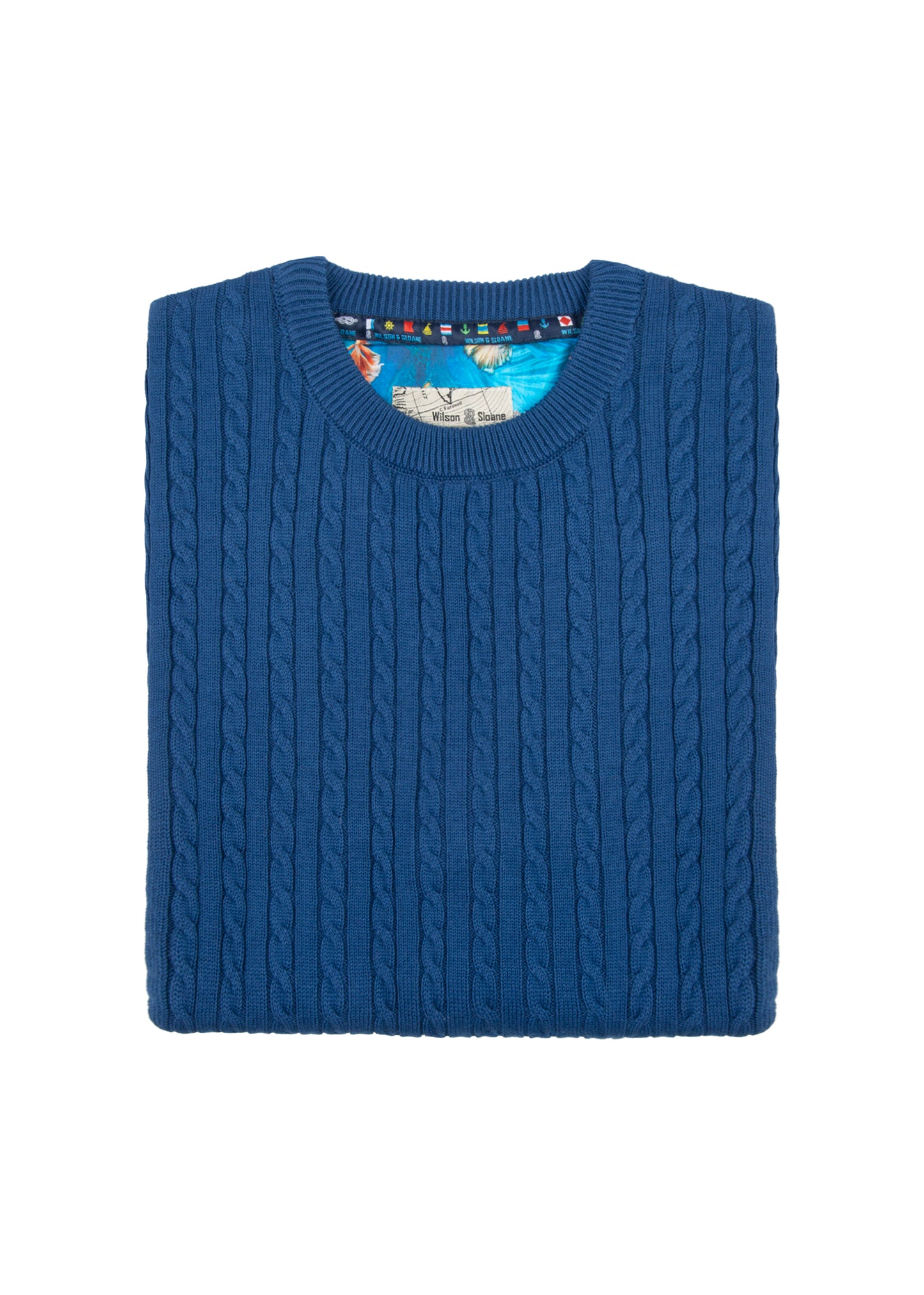 Men's 100% Cotton Ink Cable Knit Crew Neck Jumper