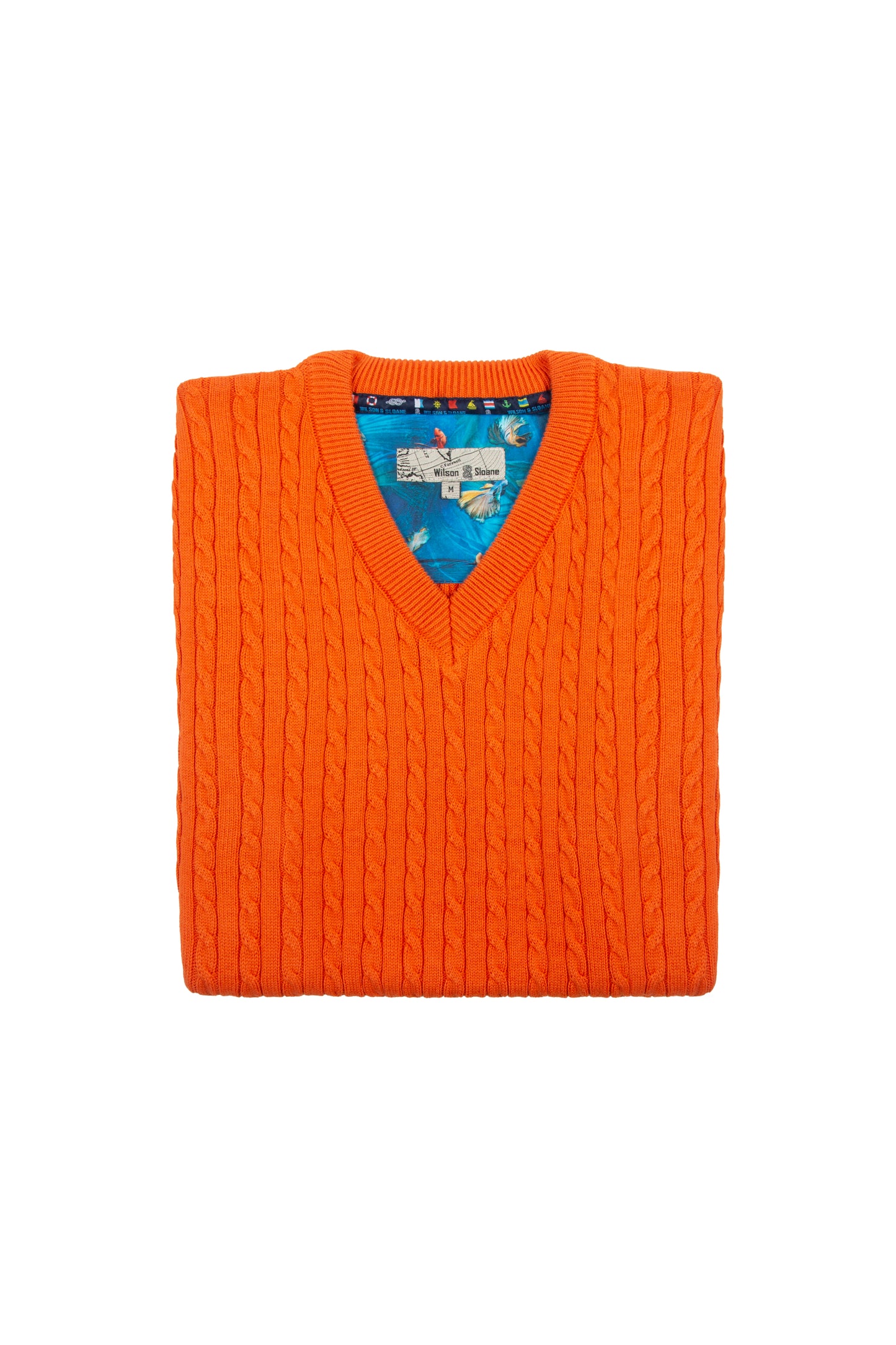 Men's 100% Cotton Orange Cable Knit Slipover | Classic Fit Sleeveless V Neck Jumper