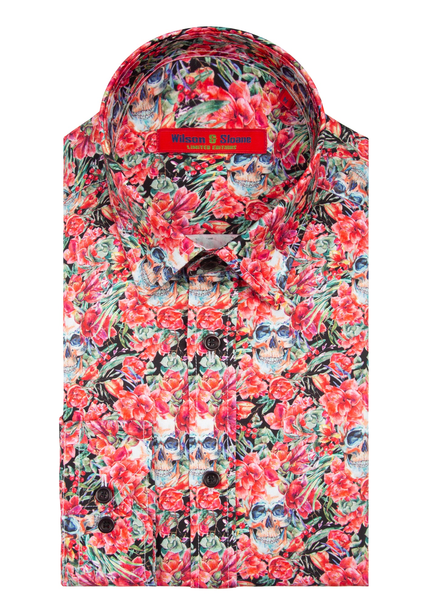 Mens Skull Dress Shirt | Red Floral Skull Print