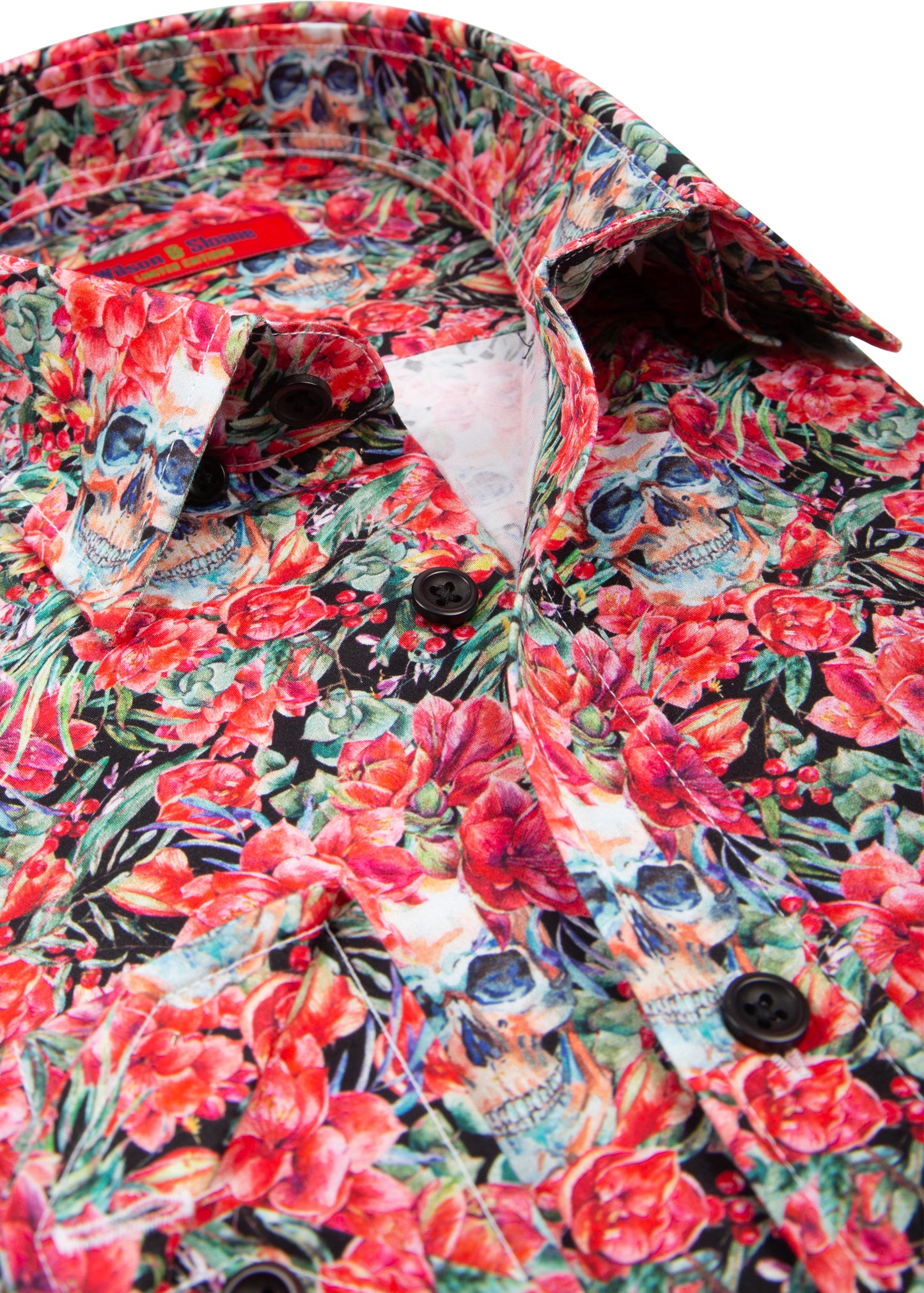Mens Skull Dress Shirt | Red Floral Skull Print