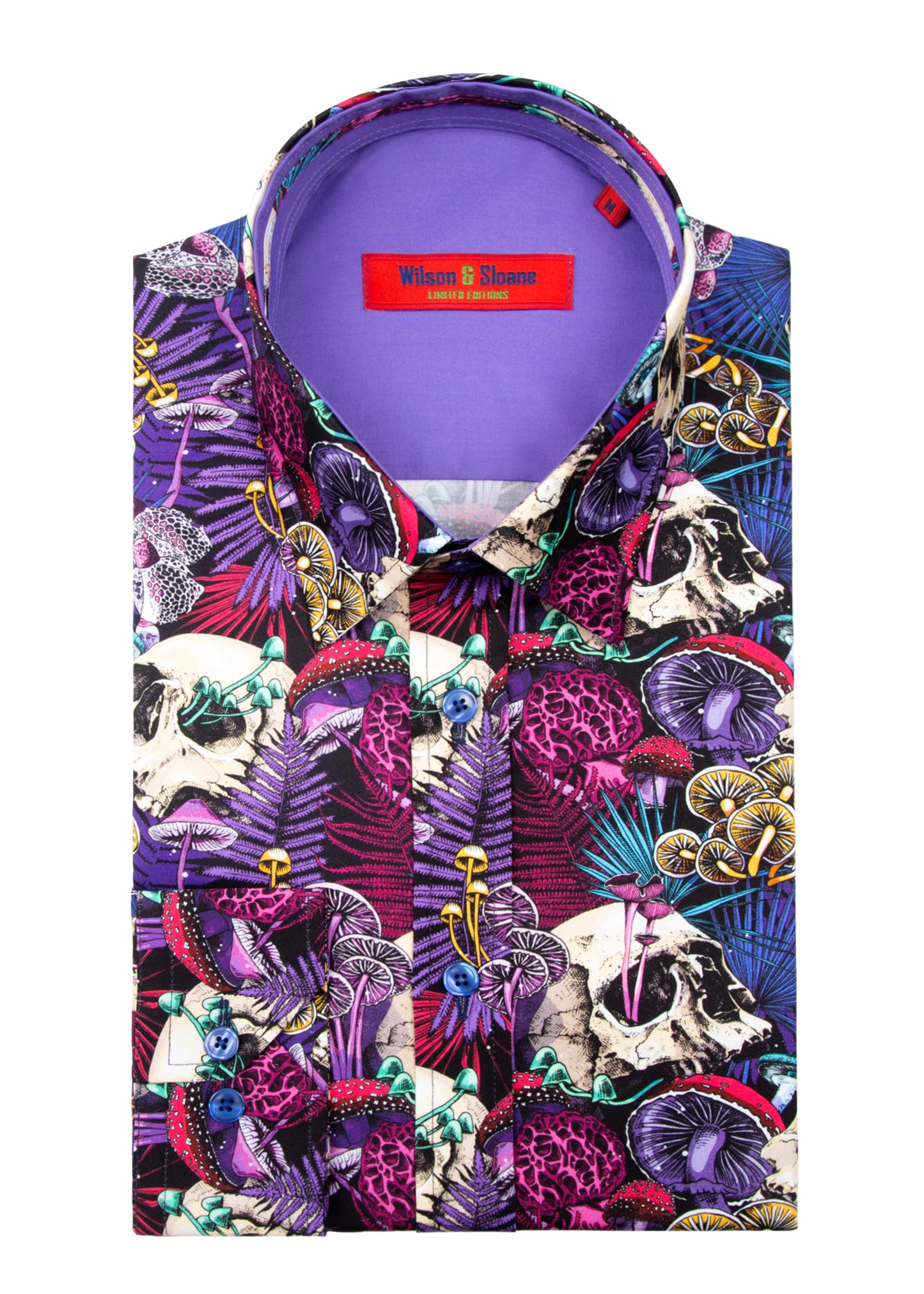 Mens Skull Dress Shirt | Psychedelic Purple Skull and Magic Mushroom Print