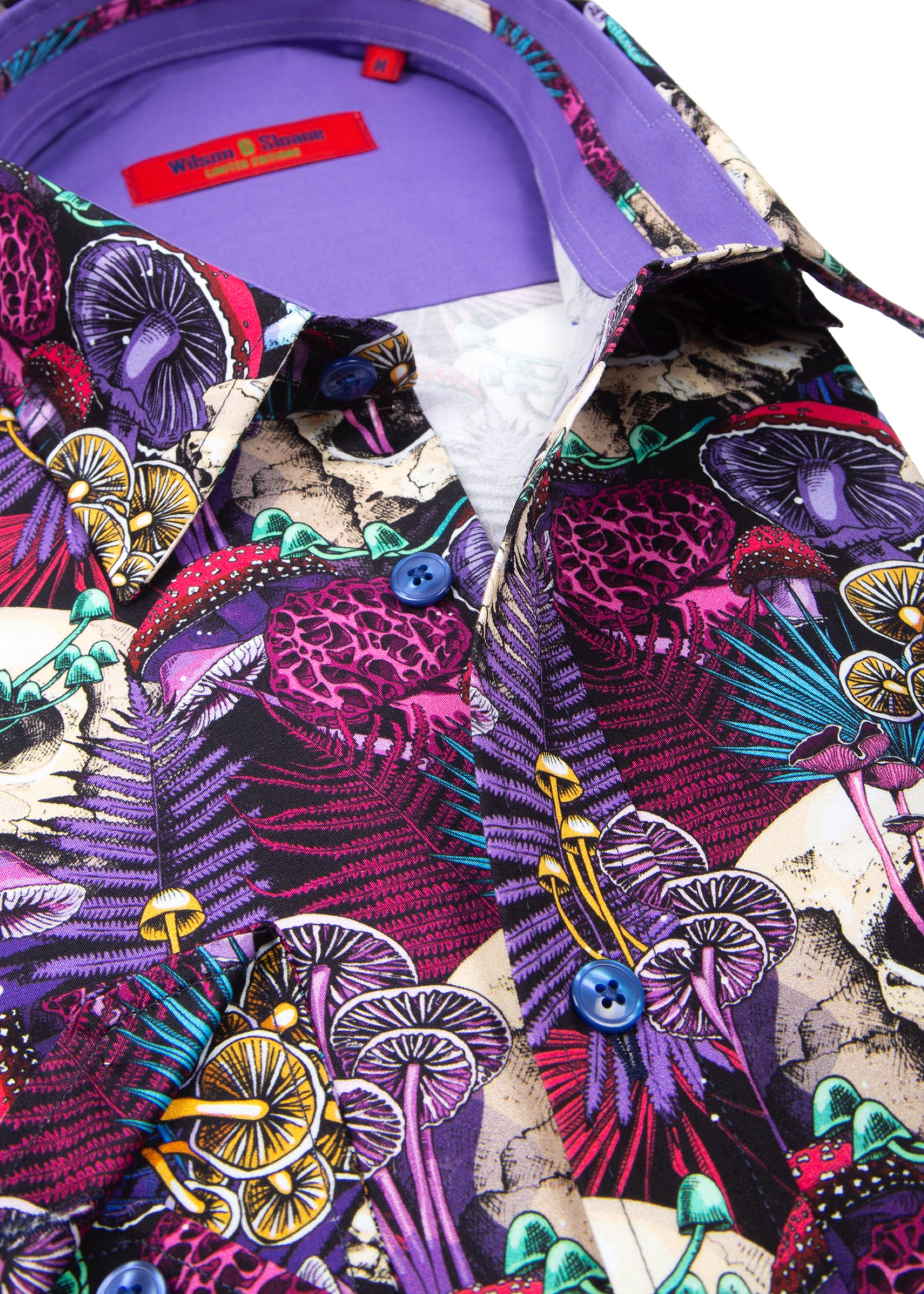 Mens Skull Dress Shirt | Psychedelic Purple Skull and Magic Mushroom Print