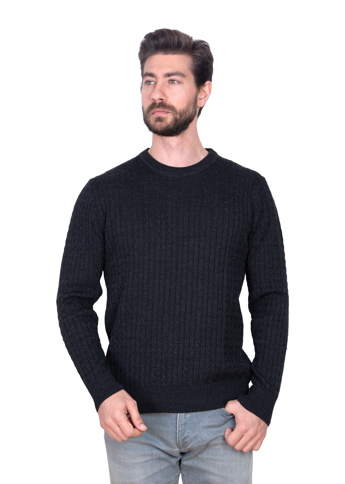 Charcoal Mildura Cable Knit Crew Neck Jumper