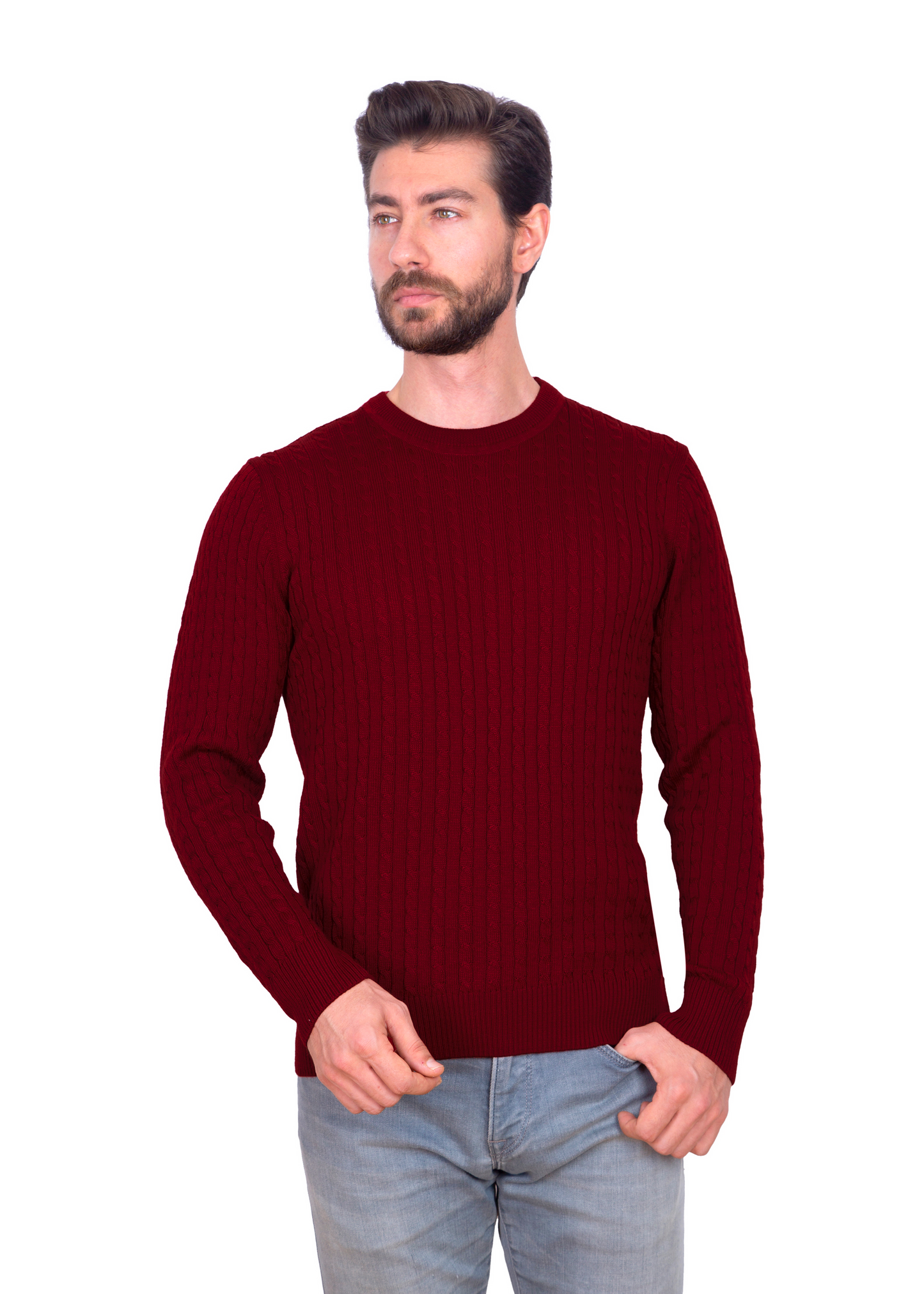 Claret Mildura Cable Knit Crew Neck Jumper