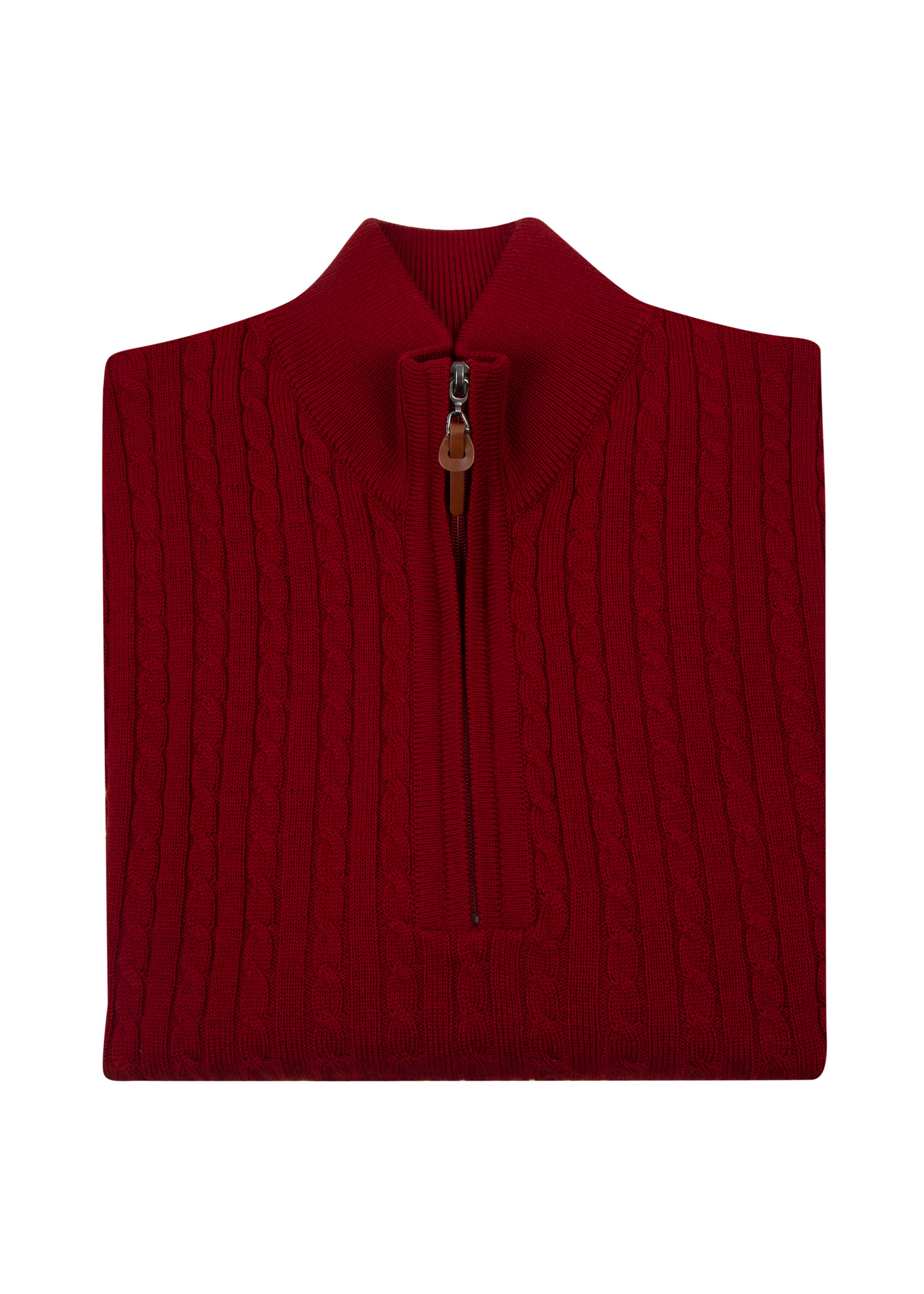 Men's Claret Red Mildura Wool Cable Knit Quarter-Zip Jumper