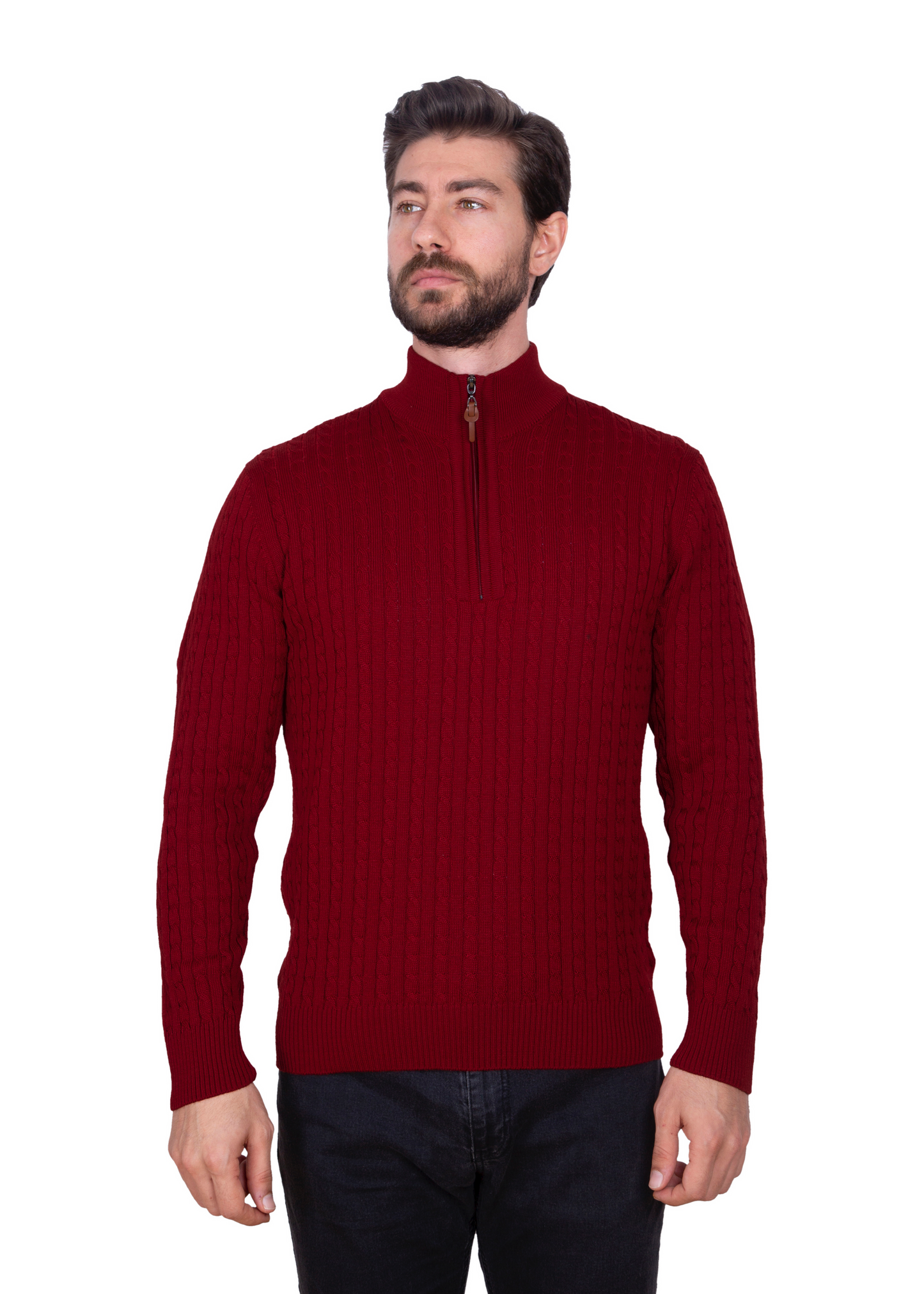 Claret Mildura Cable Knit Quarter-Zip Jumper