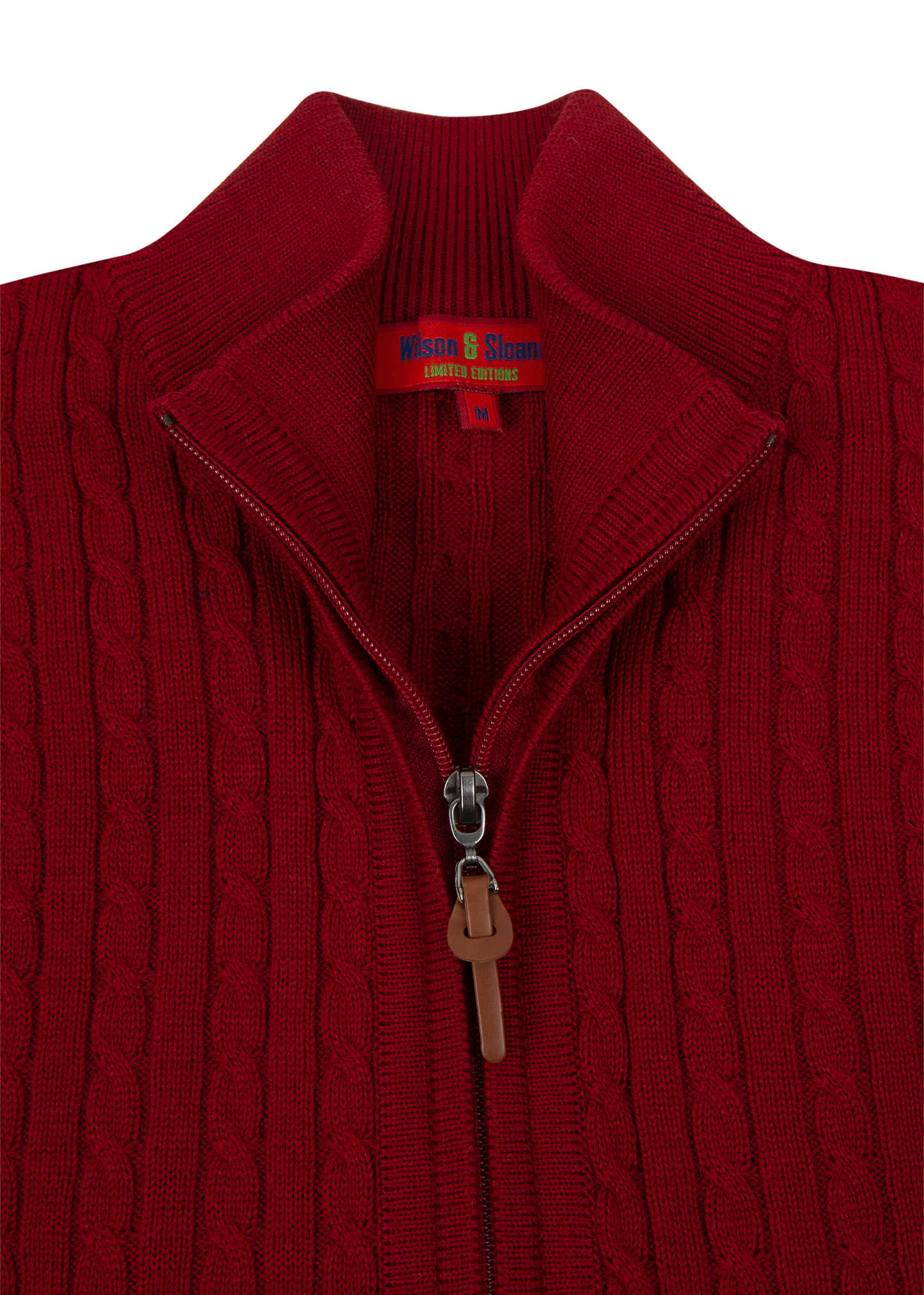 Men's Claret Red Mildura Wool Cable Knit Quarter-Zip Jumper