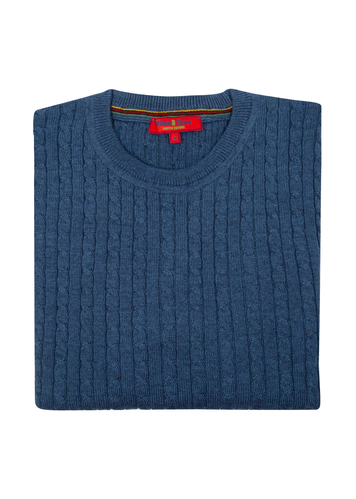 Men's Indigo Mildura Wool Cable Knit Crew Neck Jumper