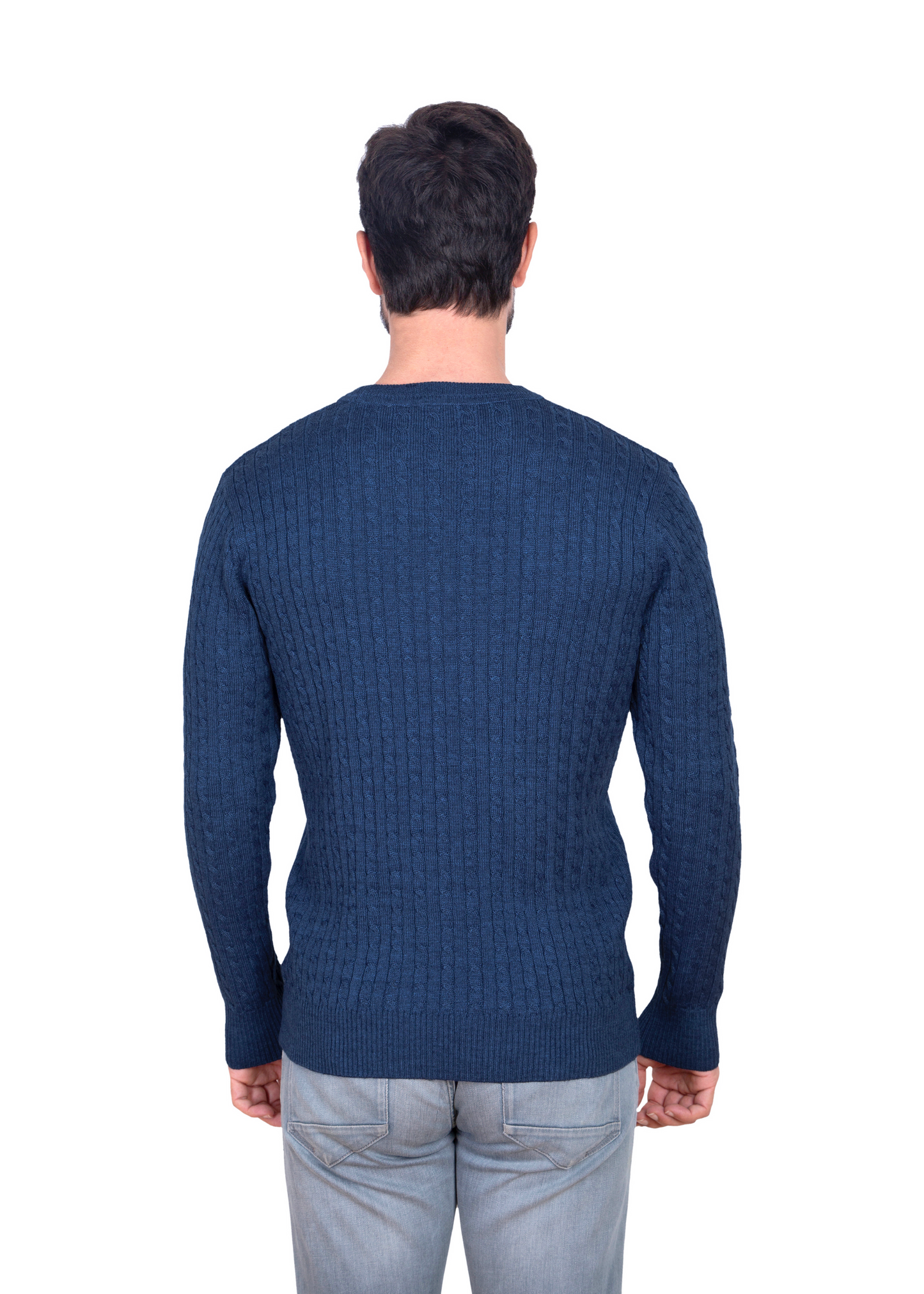 Men's Indigo Mildura Wool Cable Knit Crew Neck Jumper