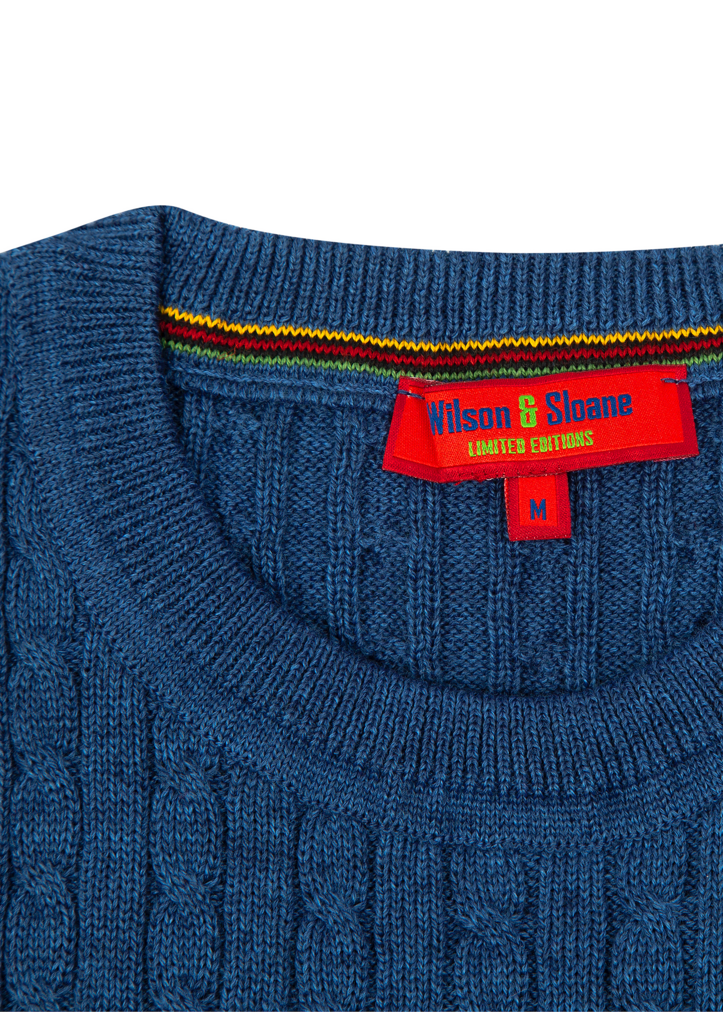 Men's Indigo Mildura Wool Cable Knit Crew Neck Jumper