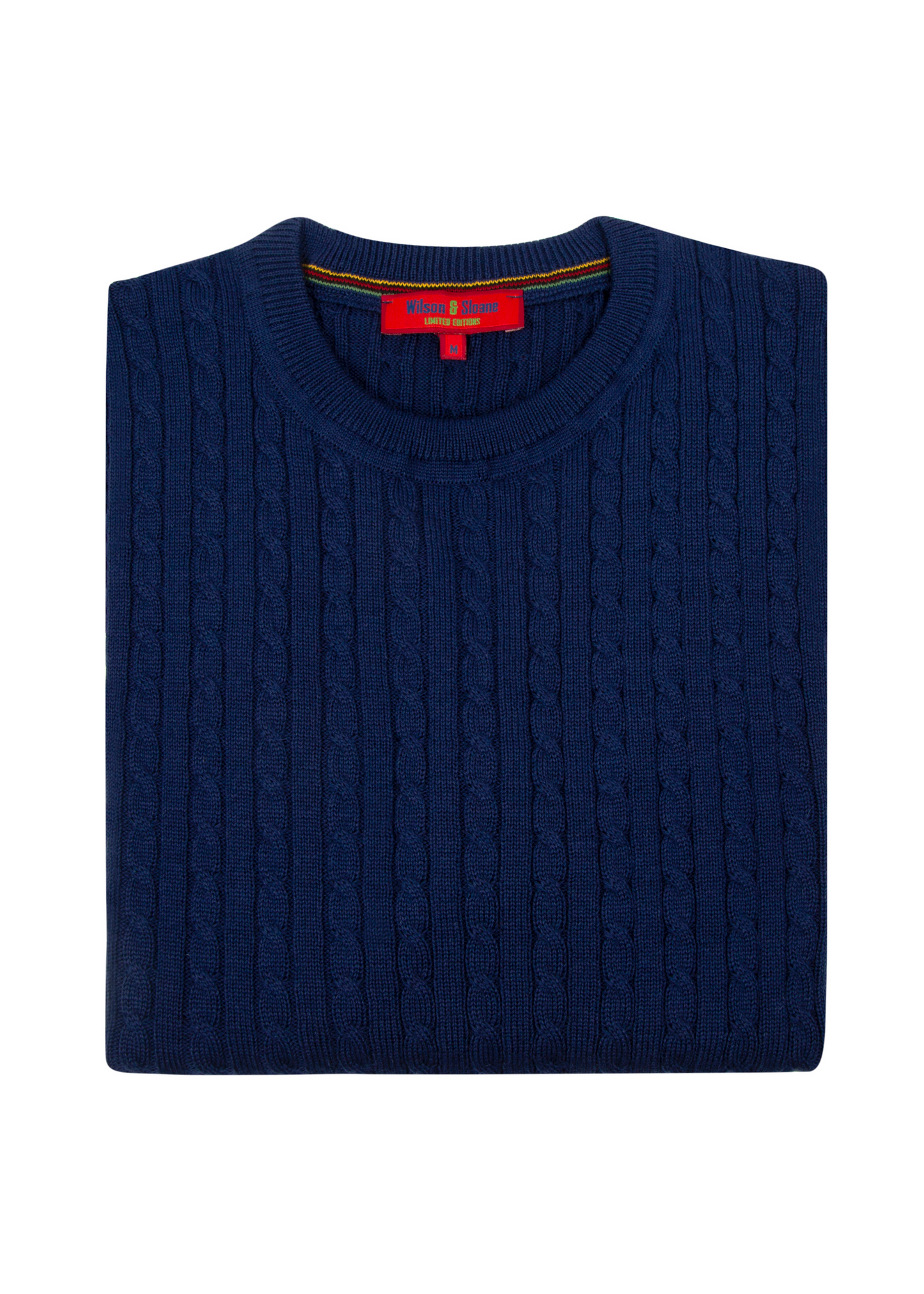 Men's Ink Blue Mildura Wool Cable Knit Crew Neck Jumper