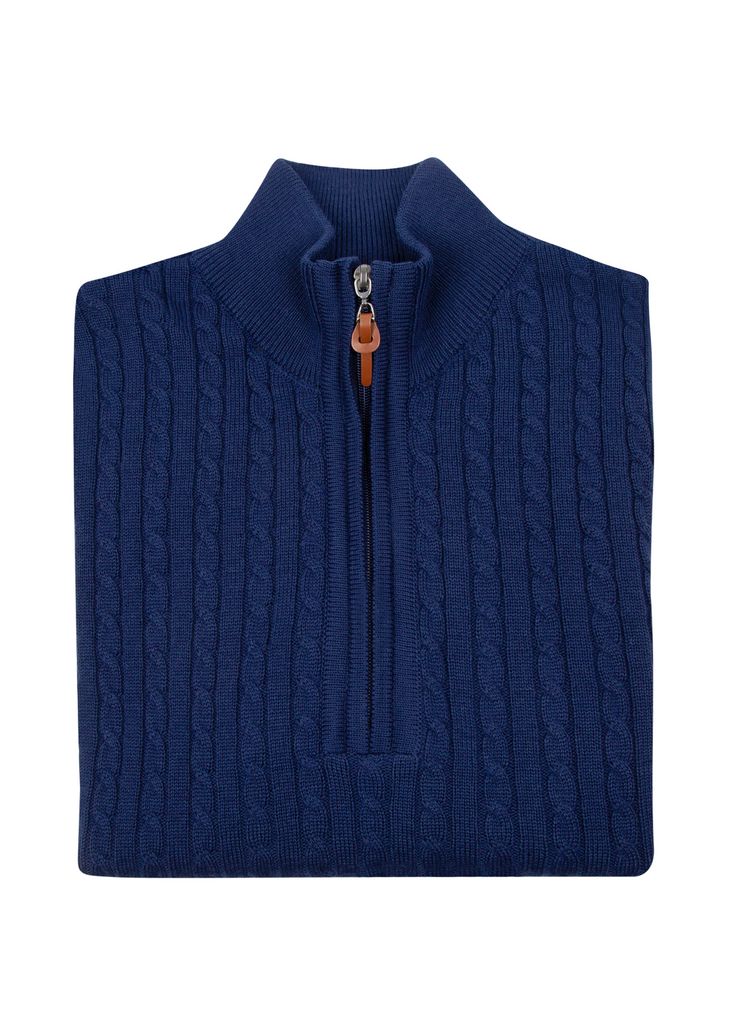 Men's Ink Blue Mildura Wool Cable Knit Quarter-Zip Jumper