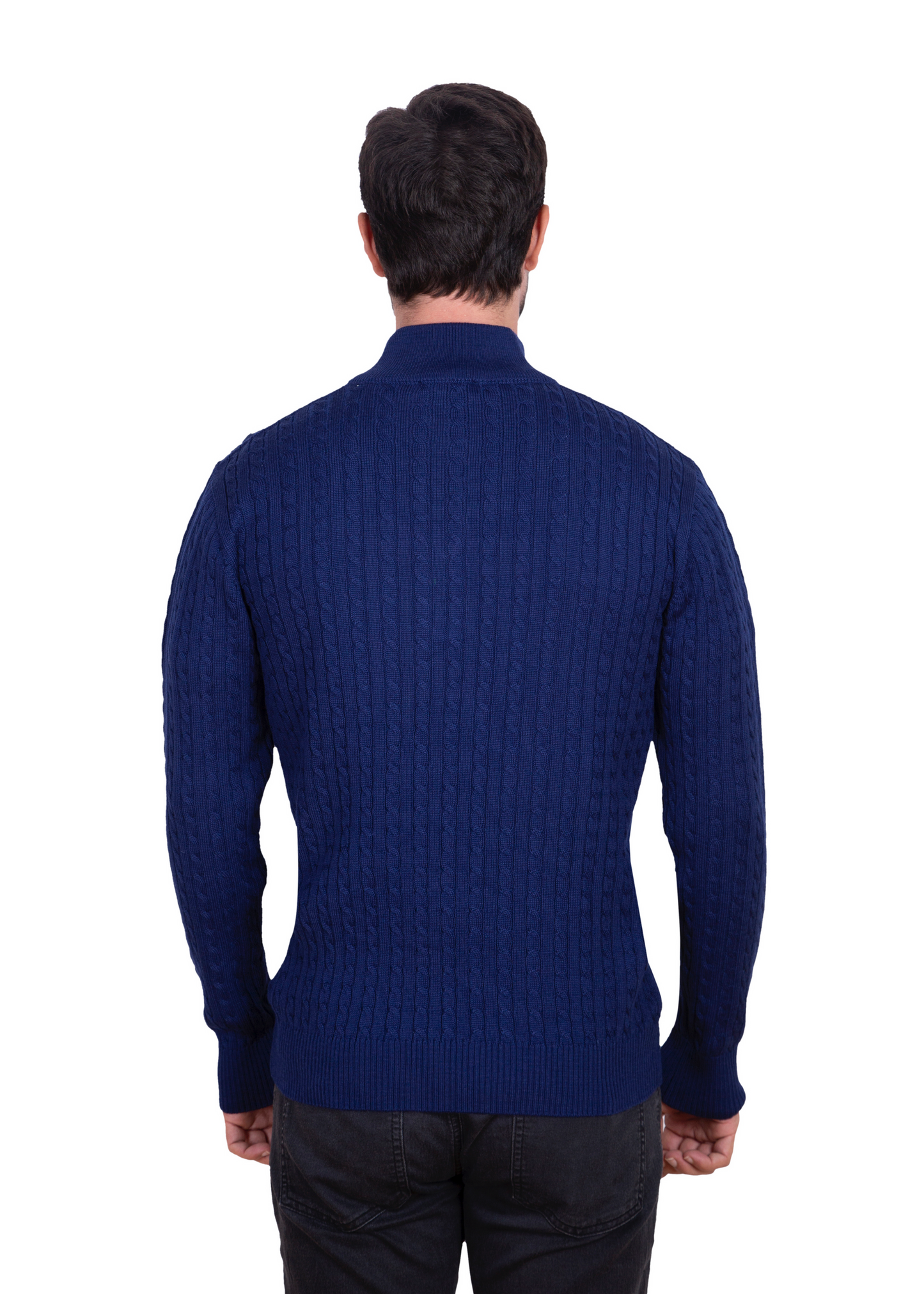 Men's Ink Blue Mildura Wool Cable Knit Quarter-Zip Jumper