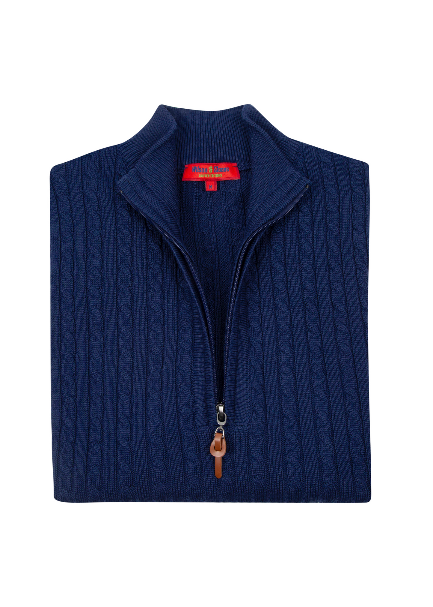 Men's Ink Blue Mildura Wool Cable Knit Quarter-Zip Jumper