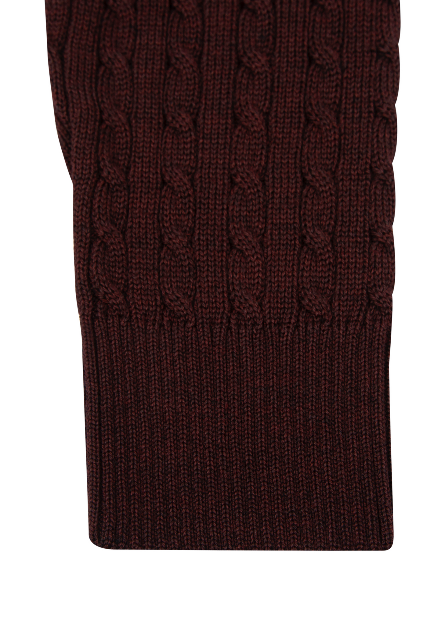 Men's Maroon Brown Mildura Wool Cable Knit Crew Neck Jumper