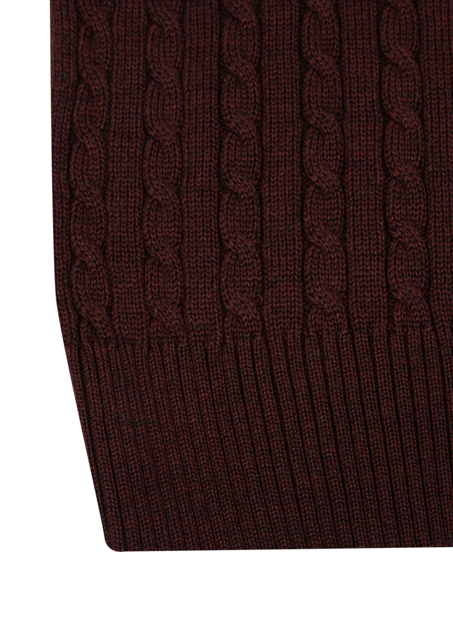 Men's Maroon Brown Mildura Wool Cable Knit Crew Neck Jumper