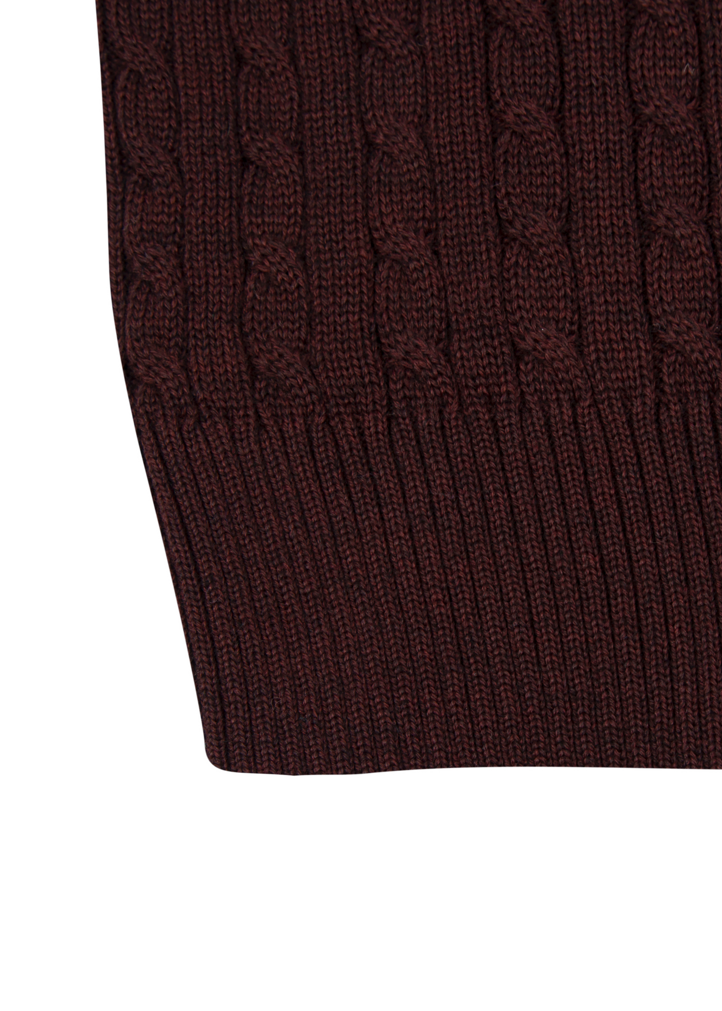 Men's Maroon Brown Mildura Wool Cable Knit Quarter-Zip Jumper