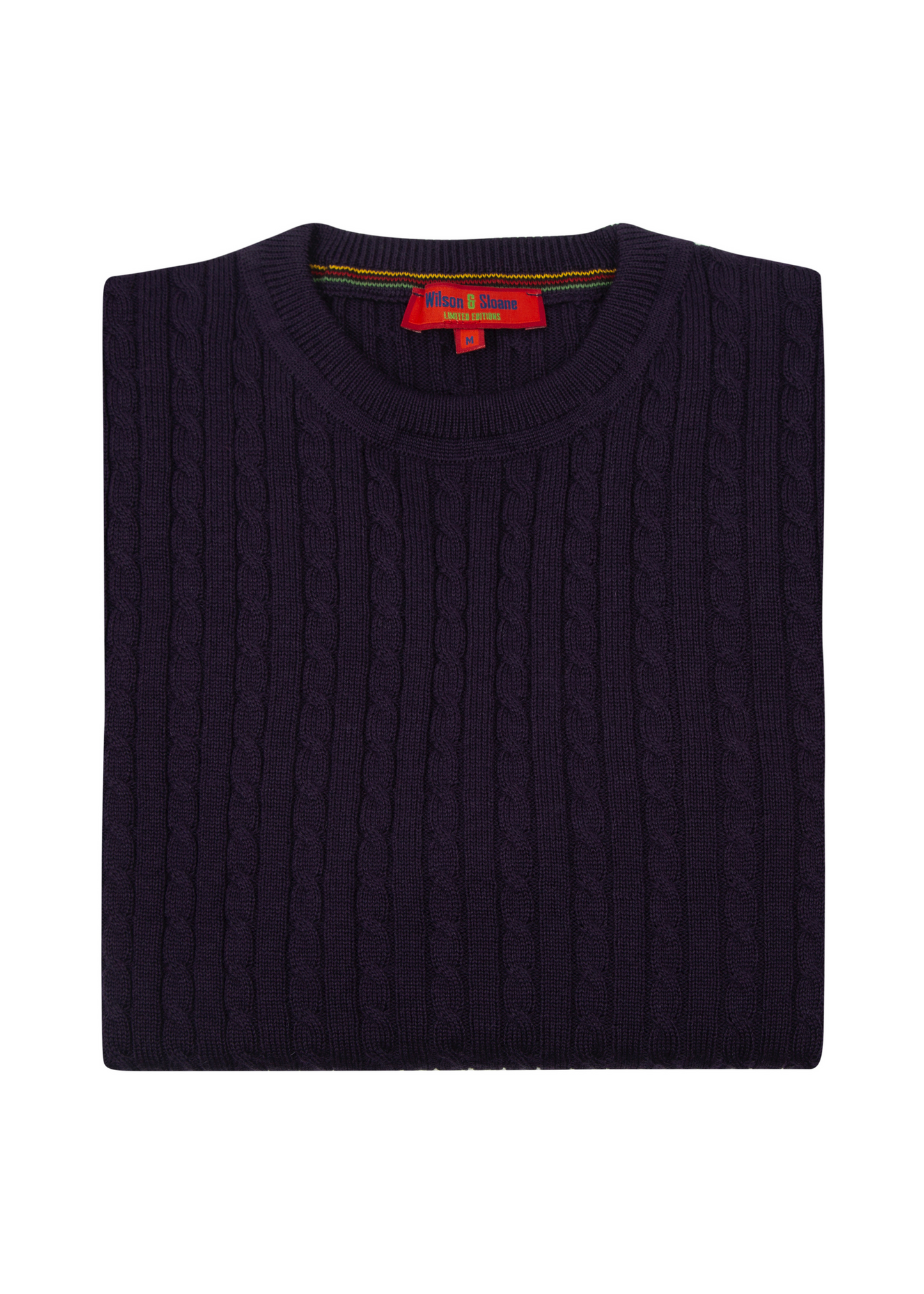 Men's Mulberry Purple Mildura WoolCable Knit Crew Neck Jumper