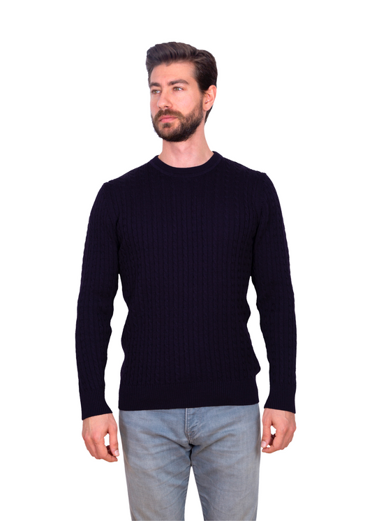 Men's Mulberry Purple Mildura WoolCable Knit Crew Neck Jumper