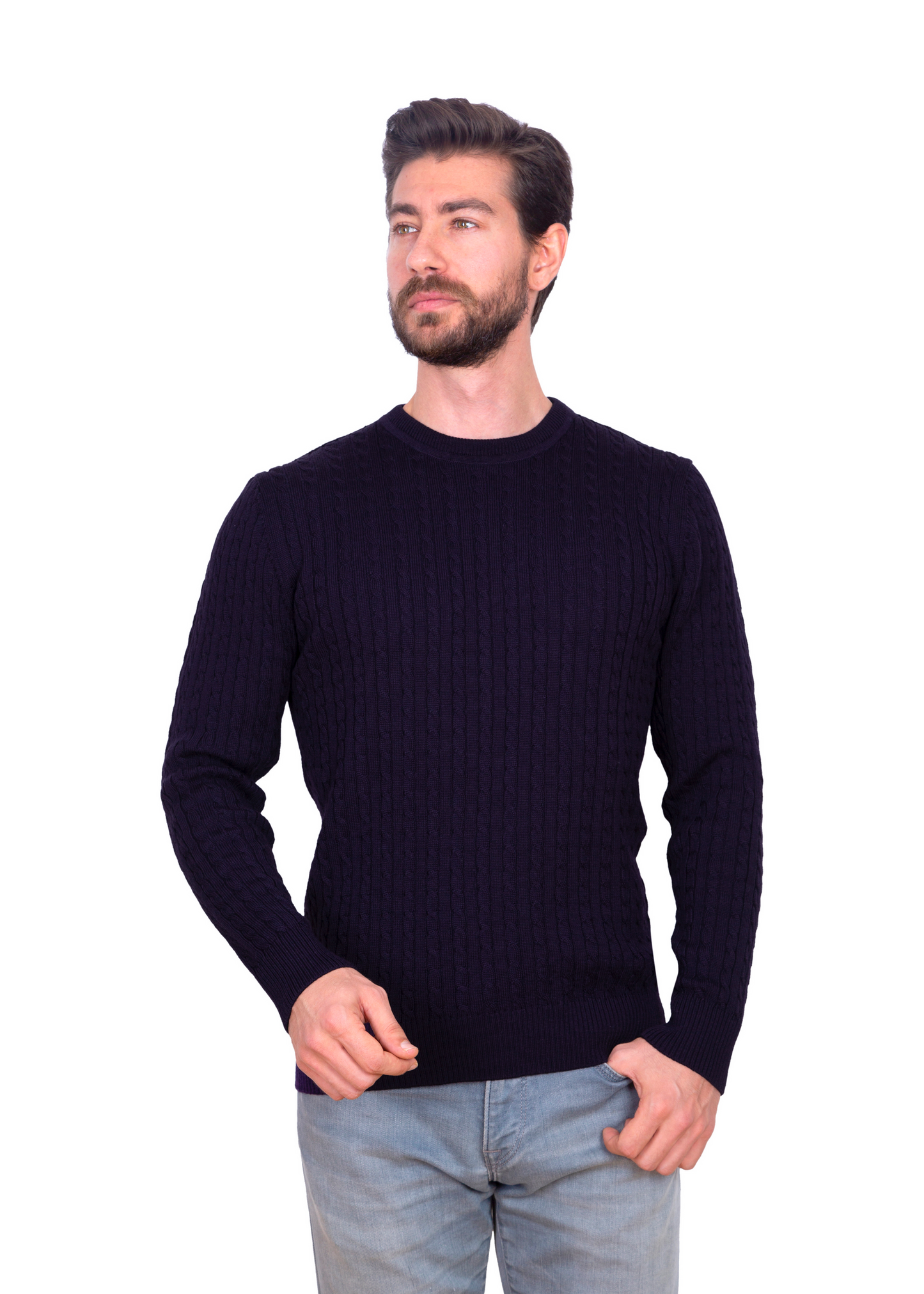 Men's Mulberry Purple Mildura WoolCable Knit Crew Neck Jumper