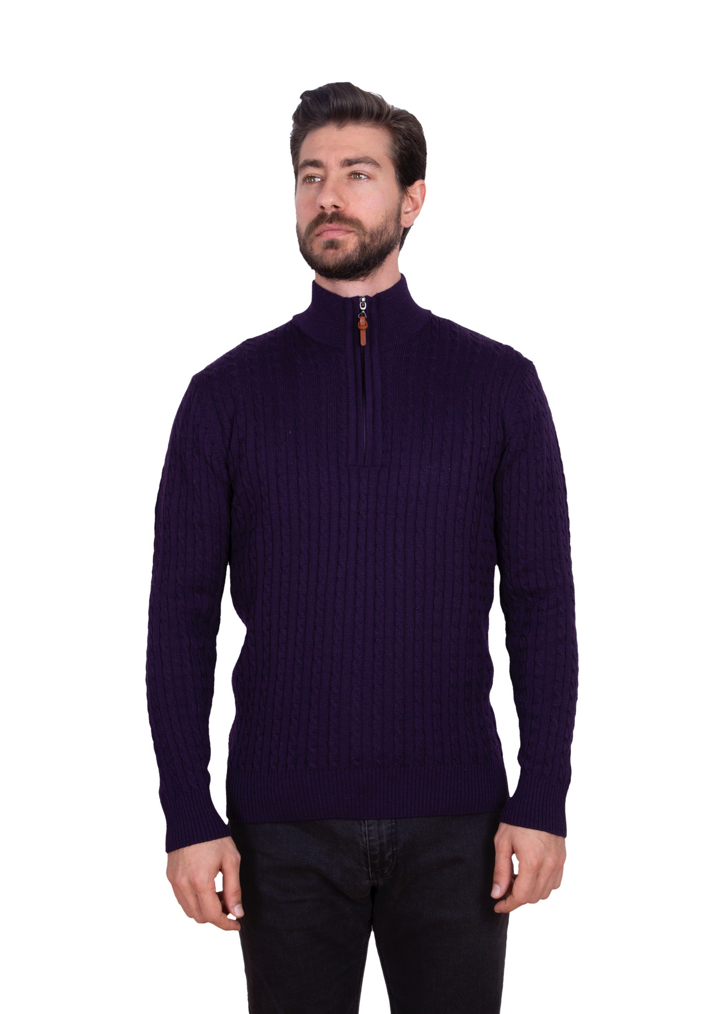 Claret Mildura Cable Knit Quarter-Zip Jumper