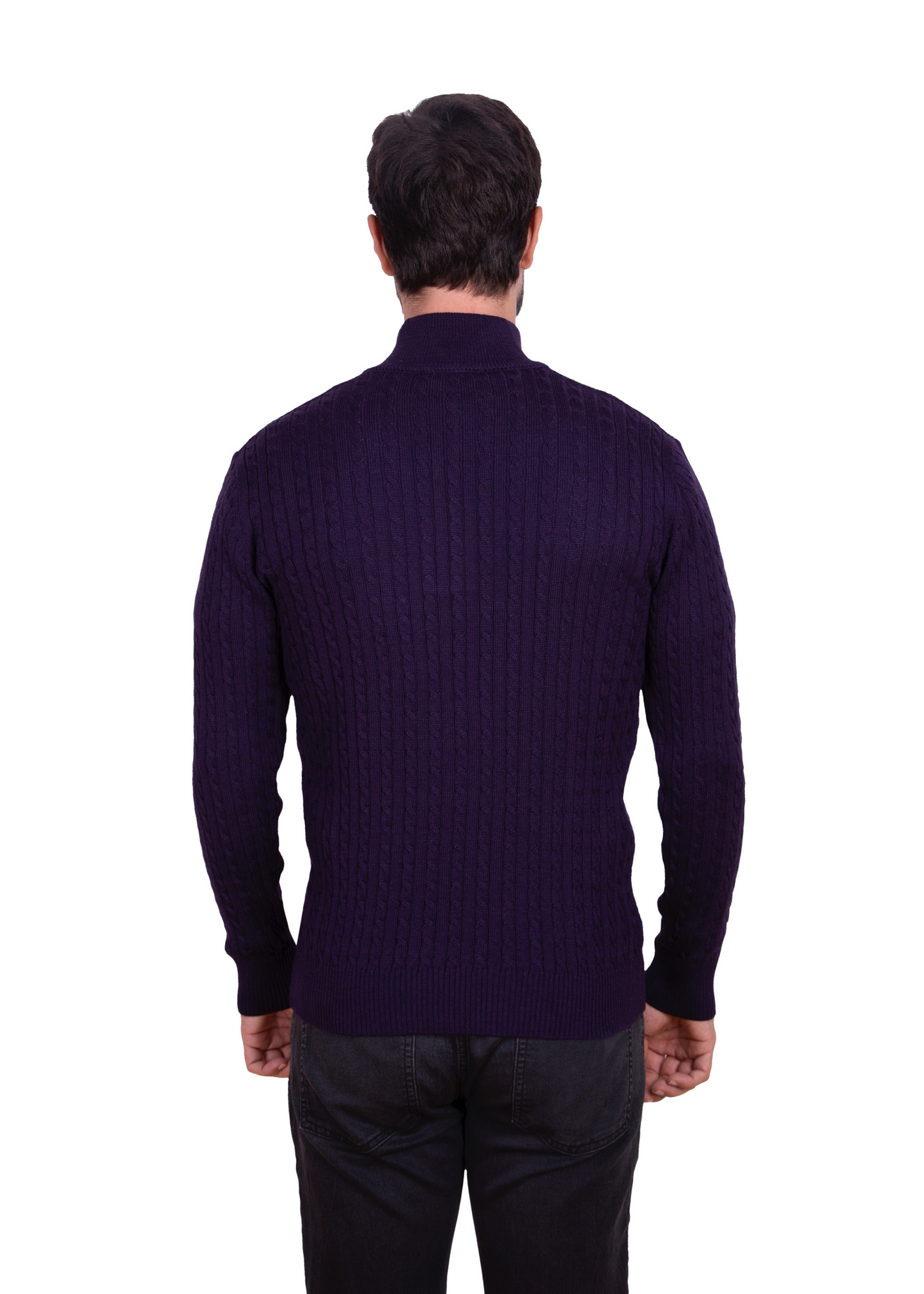 Men's Claret Red Mildura Wool Cable Knit Quarter-Zip Jumper