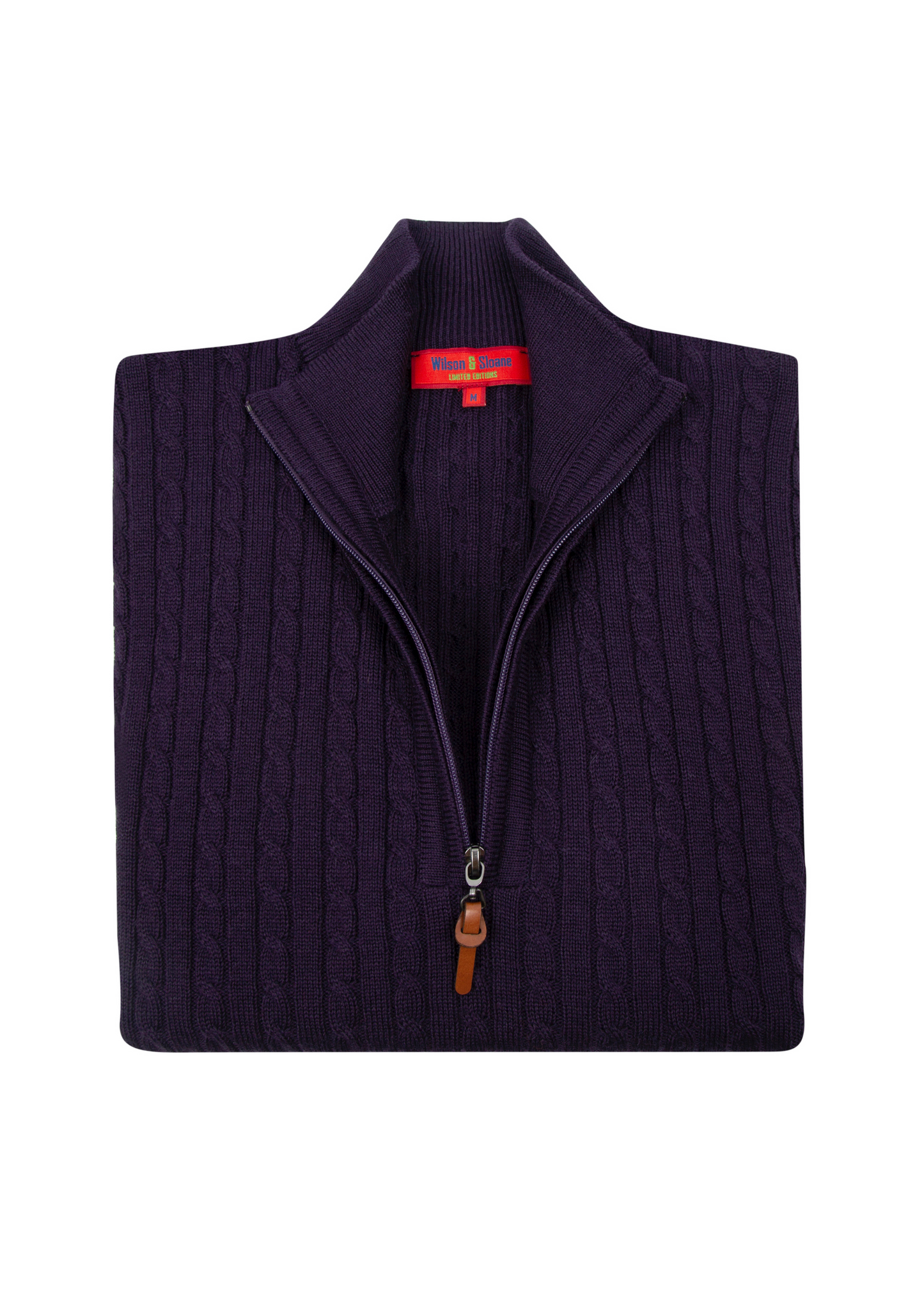 Men's Claret Red Mildura Wool Cable Knit Quarter-Zip Jumper