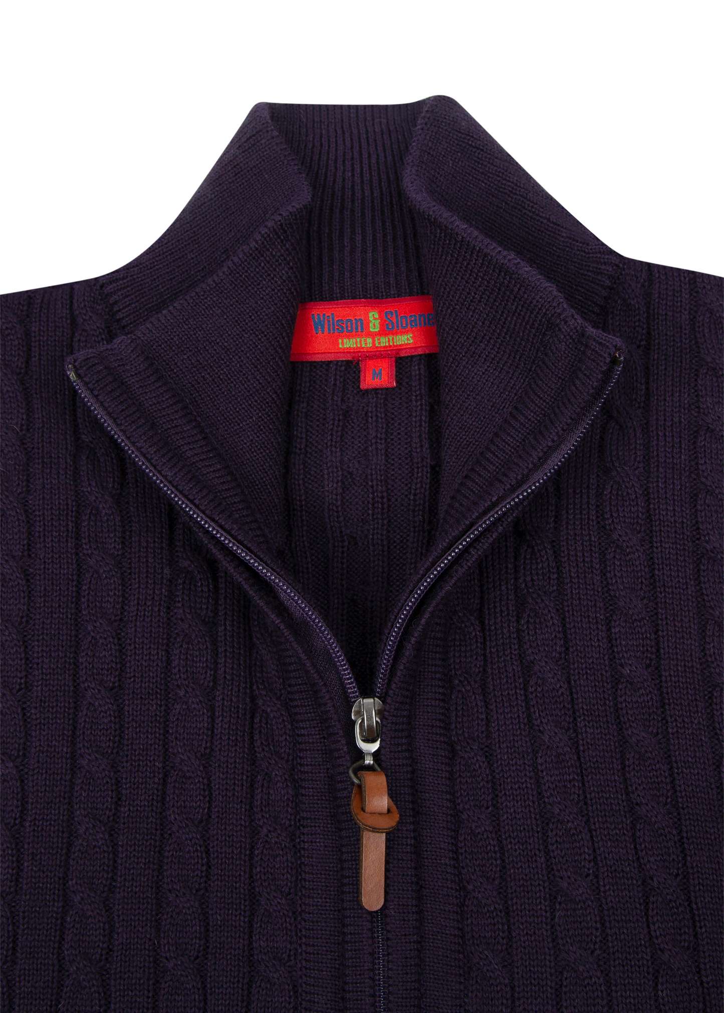 Men's Claret Red Mildura Wool Cable Knit Quarter-Zip Jumper