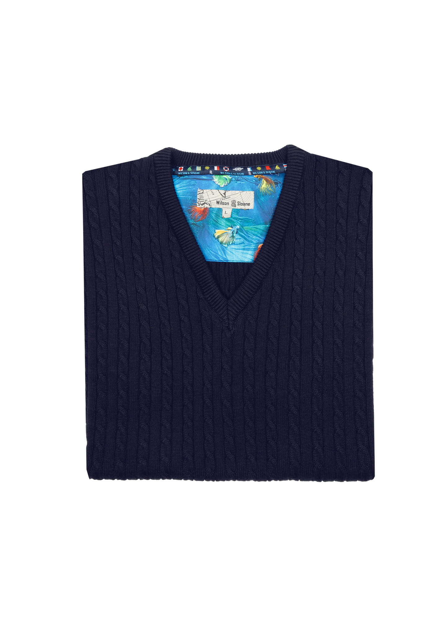 Men's 100% Cotton Navy Cable Knit Slipover | Classic Fit Sleeveless V Neck Jumper