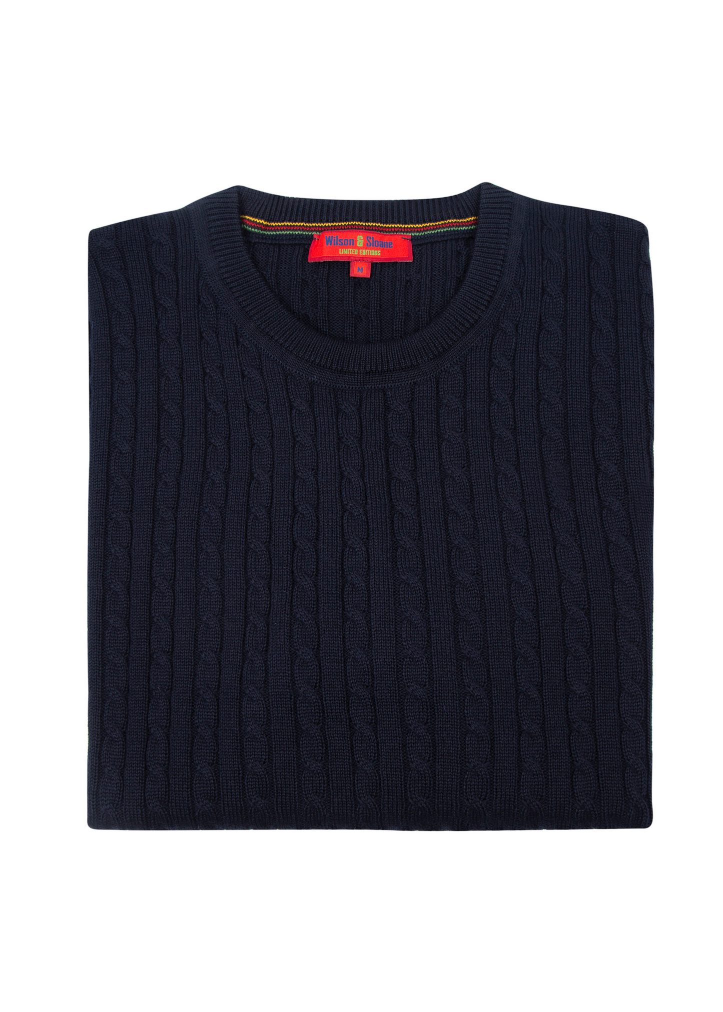 Men's Navy Blue Mildura Wool Cable Knit Crew Neck Jumper