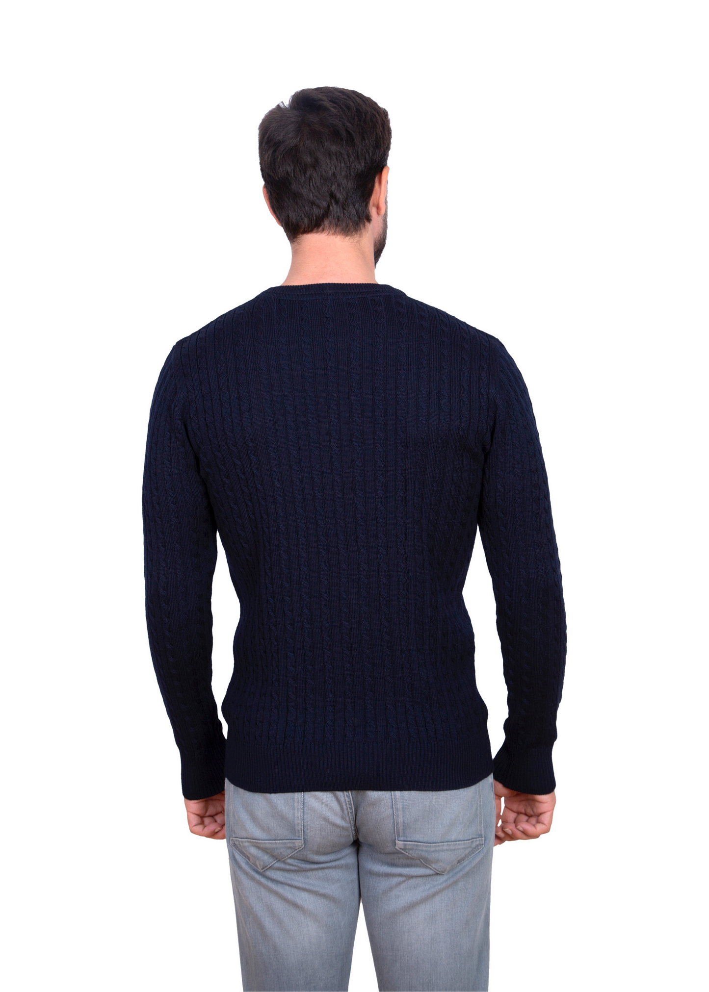 Men's Navy Blue Mildura Wool Cable Knit Crew Neck Jumper