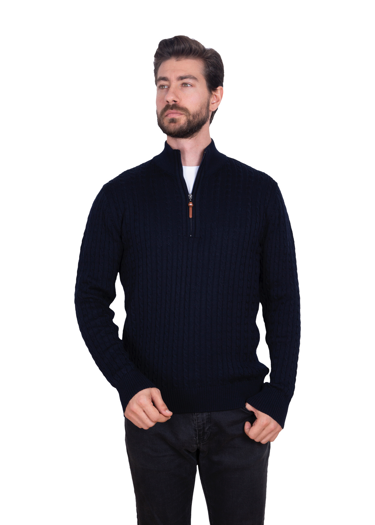 Men's Claret Red Mildura Wool Cable Knit Quarter-Zip Jumper