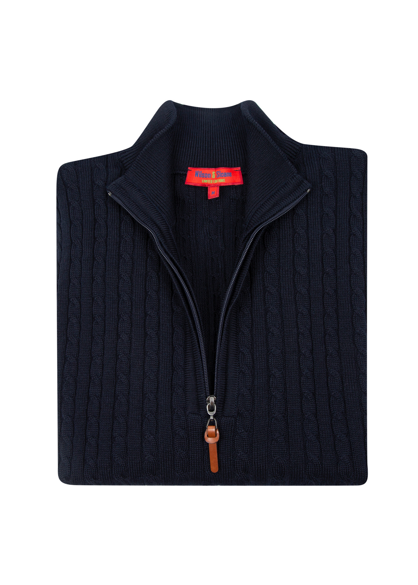 Men's Claret Red Mildura Wool Cable Knit Quarter-Zip Jumper