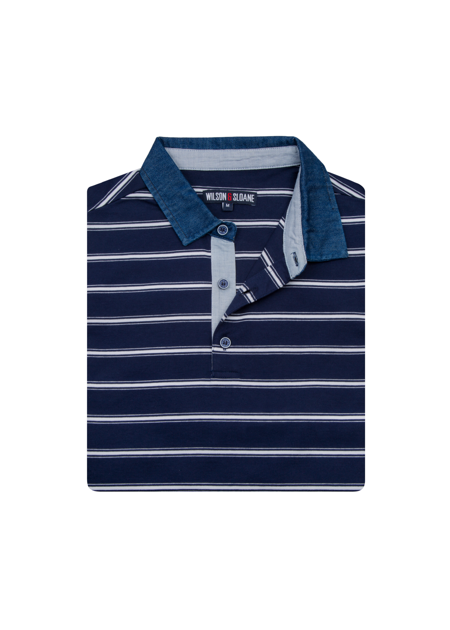 Mens Blue and White Thin Striped Polo Shirt