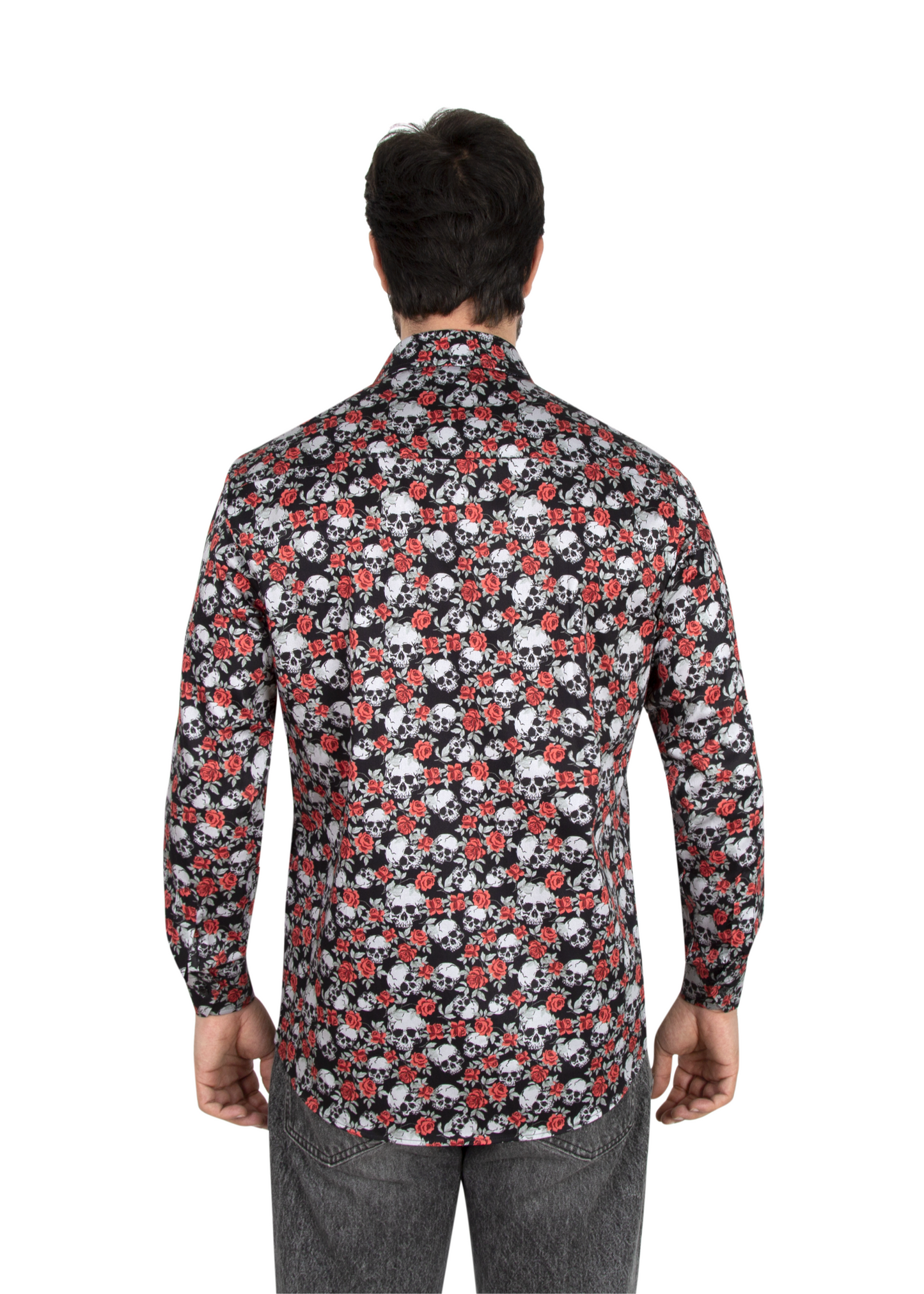 Mens Skull Dress Shirt | Black & Rose Skull Print