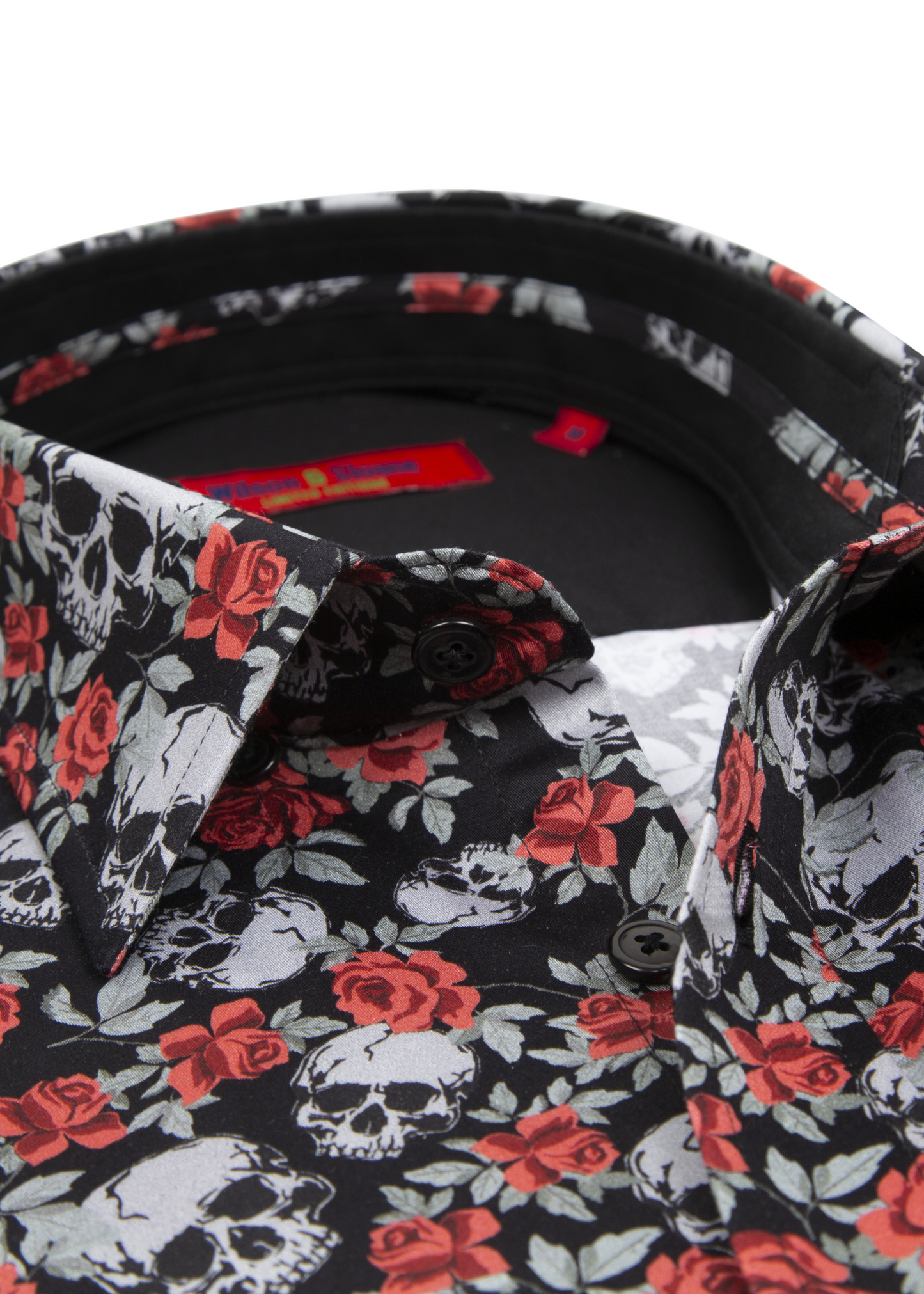 Mens Skull Dress Shirt | Black & Rose Skull Print