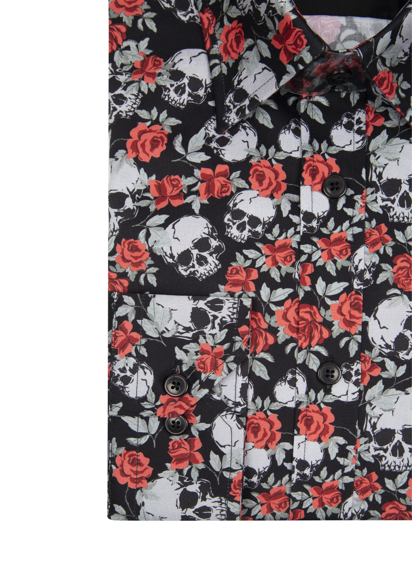 Mens Skull Dress Shirt | Black & Rose Skull Print