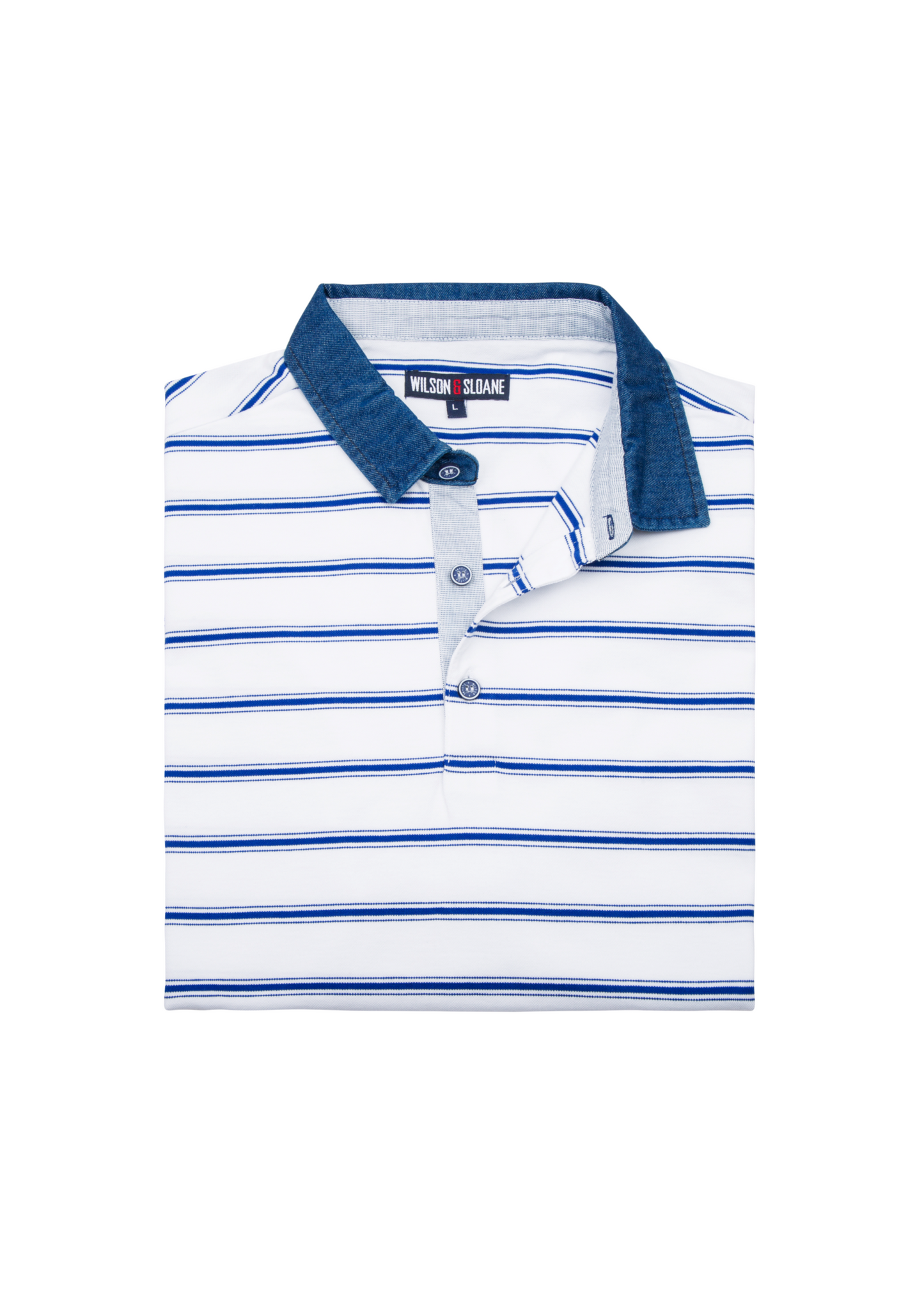 Mens White and Blue Thin Striped Polo Shirt
