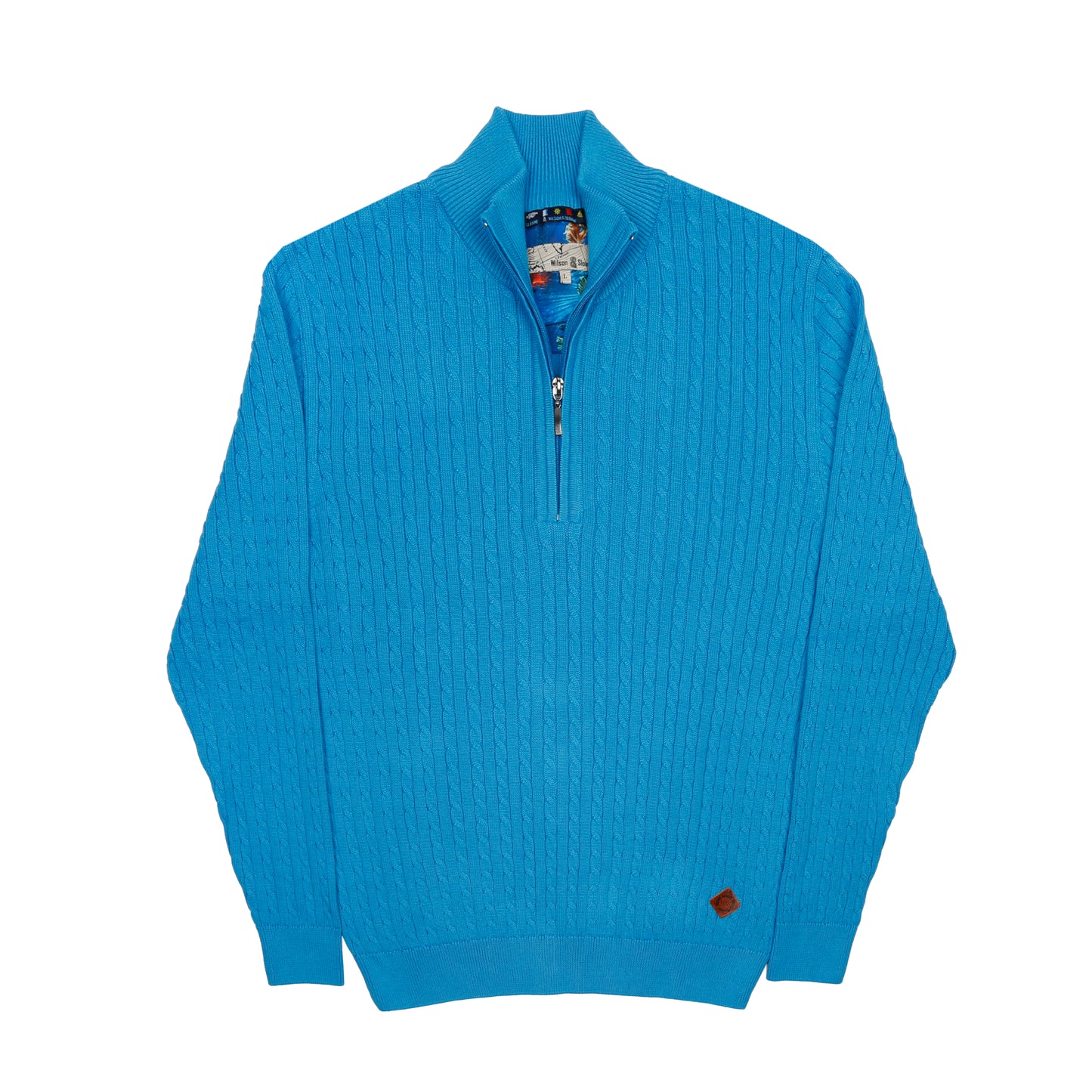 Men's 100% Cotton Turquoise Cable Knit Quarter-Zip Jumper