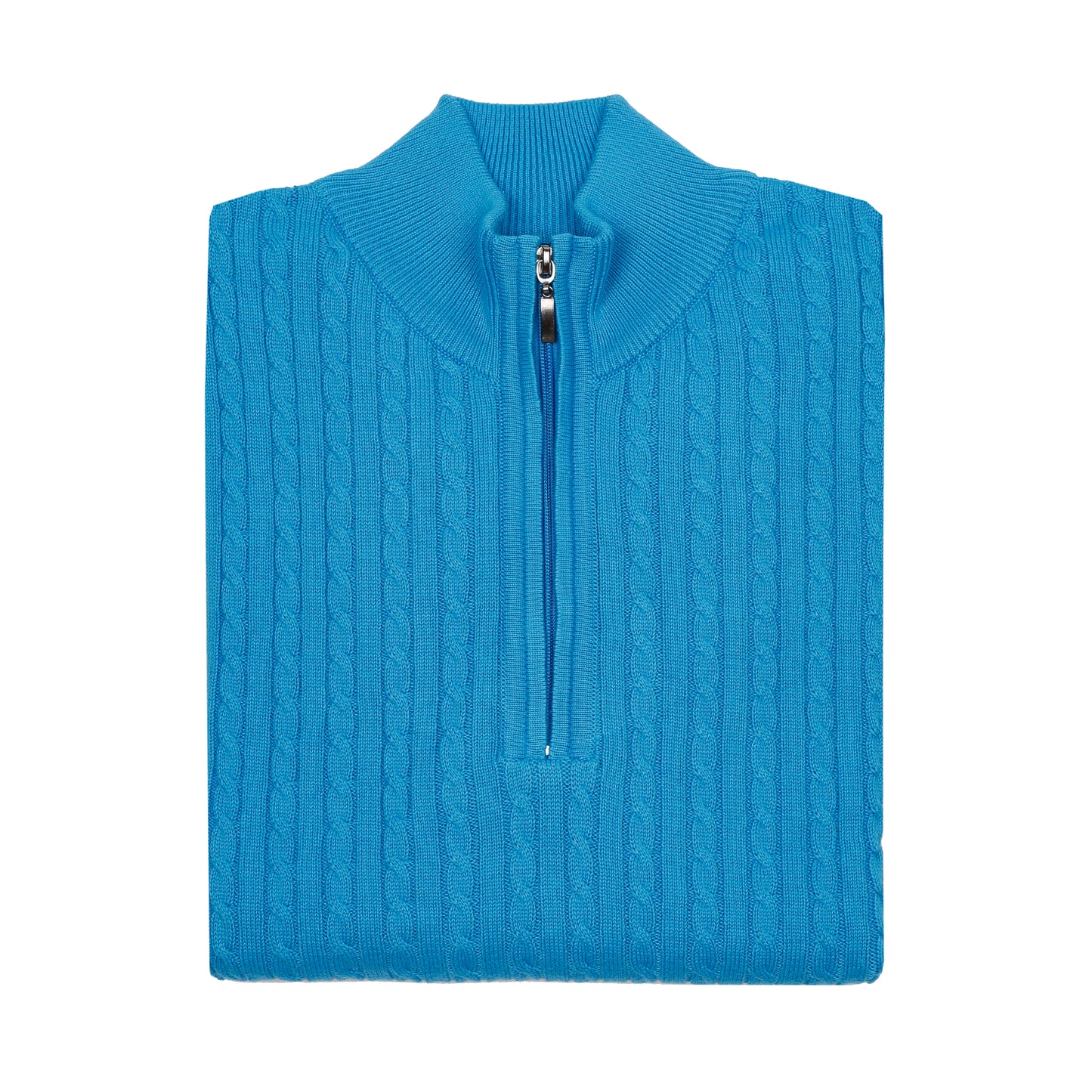 Men's 100% Cotton Turquoise Cable Knit Quarter-Zip Jumper