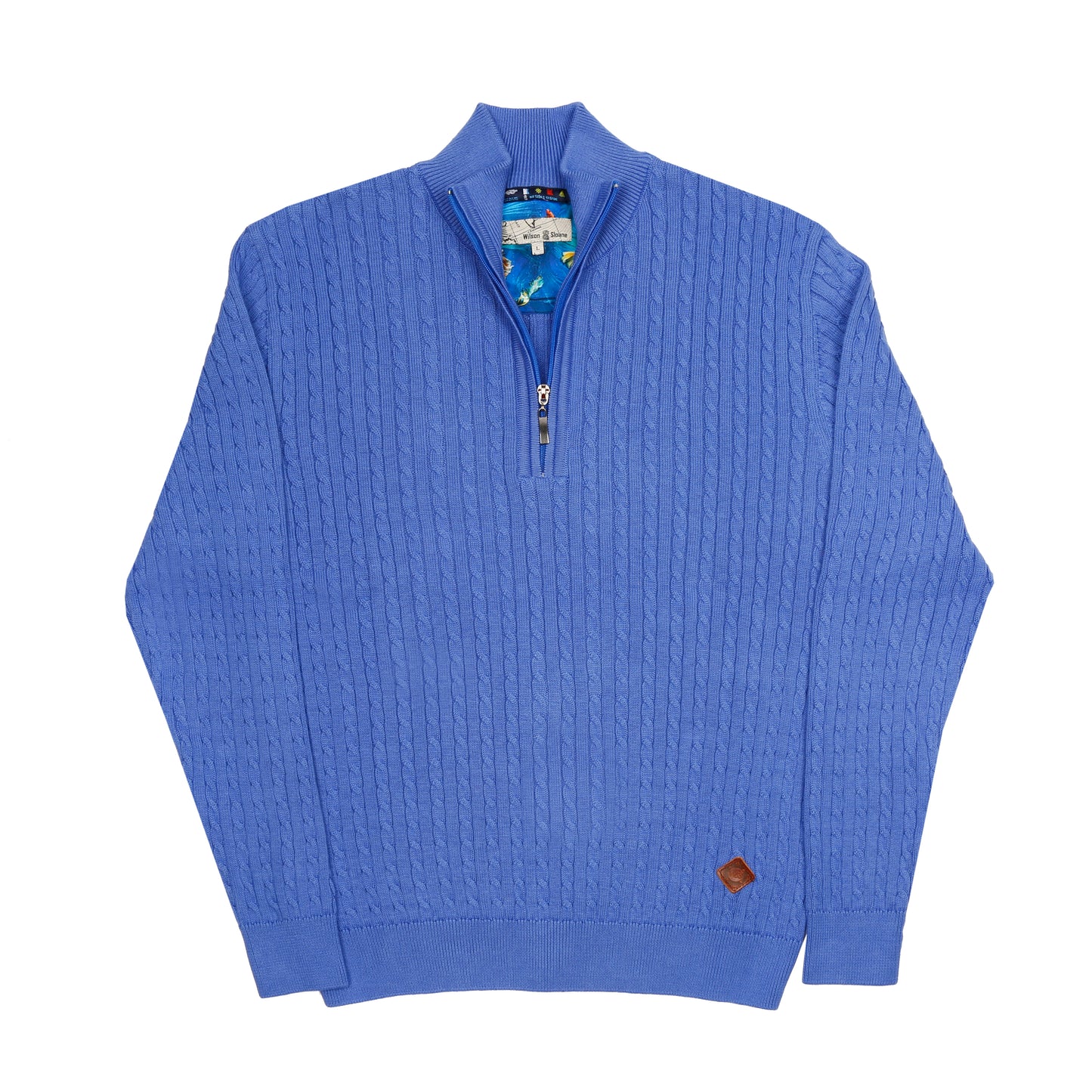 Men's 100% Cotton Indigo Cable Knit Quarter-Zip Jumper