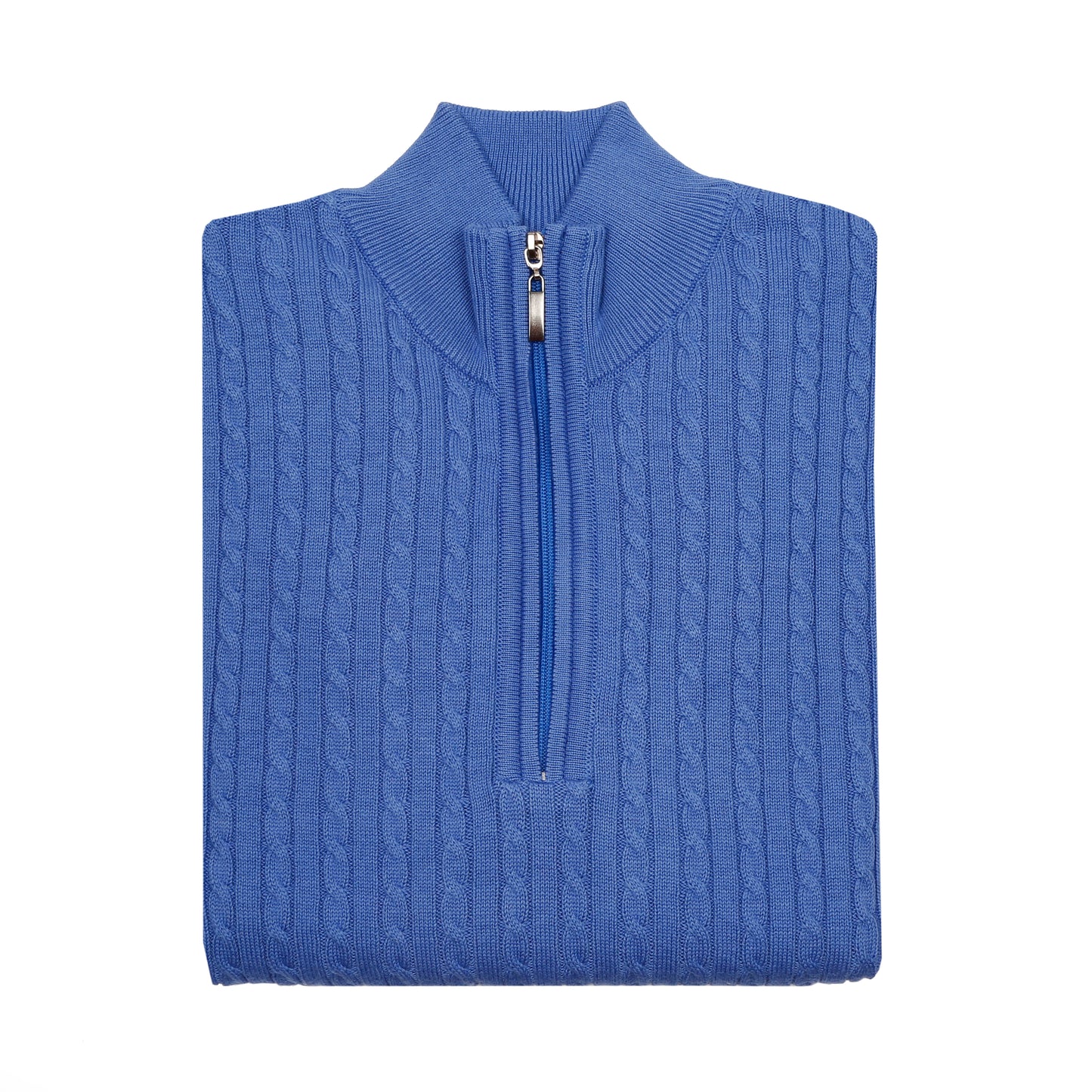 Men's 100% Cotton Indigo Cable Knit Quarter-Zip Jumper